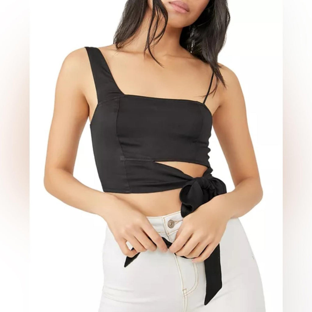 Free People Mila Asymmetric Crop Top in Black, NWT, Size S