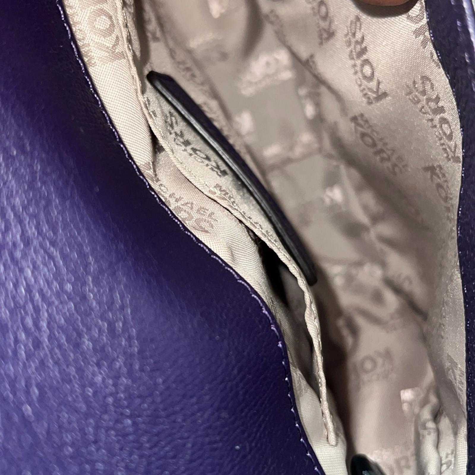 Michael Kors Fulton Leather Flap Crossbody Bag, Purple & Gold Tone Retail $208