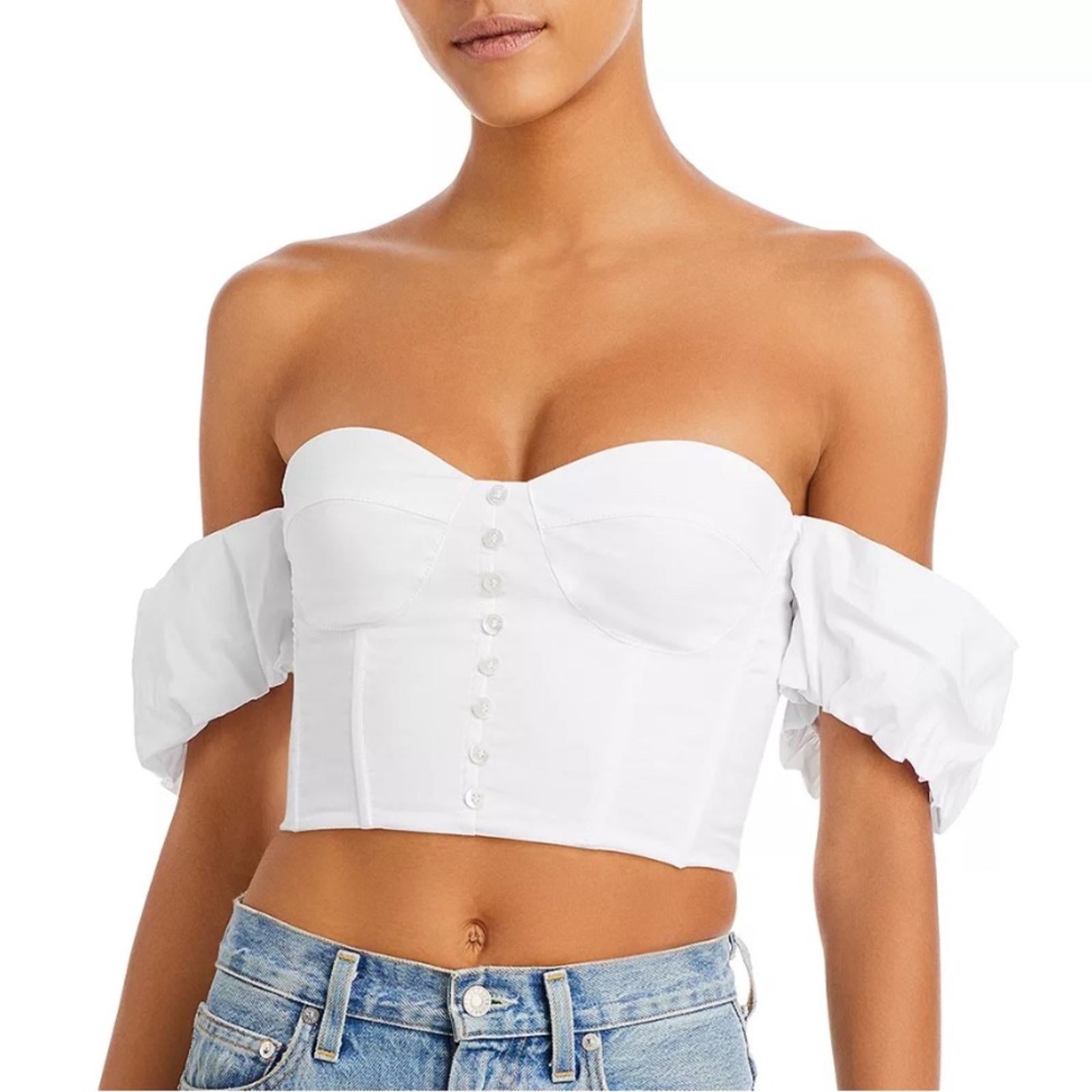 STAUD Revolve* Bouvier Crop Top in White, Size S New w/Tag Retail $245 SOLD OUT!