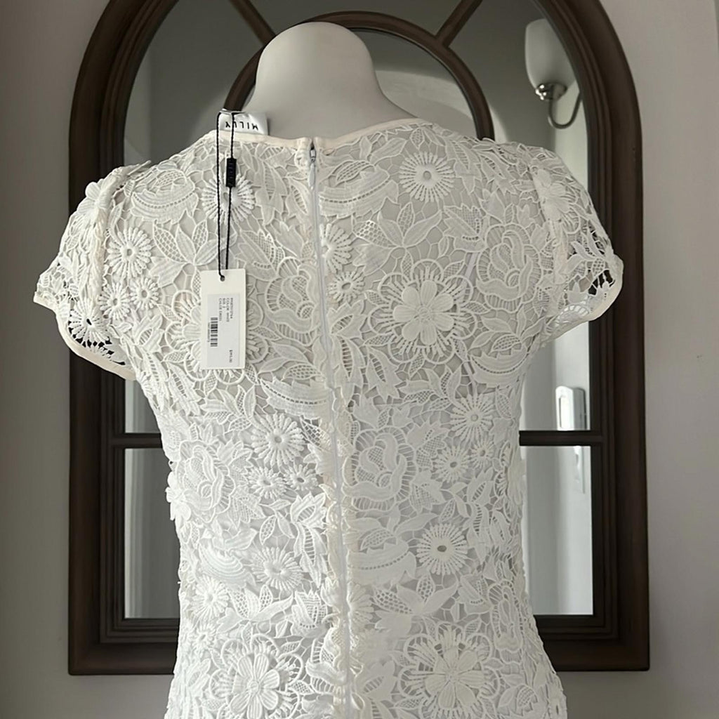 Milly Chloe 3-D Lace Dress in White, Size 2 New w/Tag Retail $395