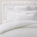 Ralph Lauren Malin Scallop Sateen Flat Sheet in White/Silver Trim, Queen NWT