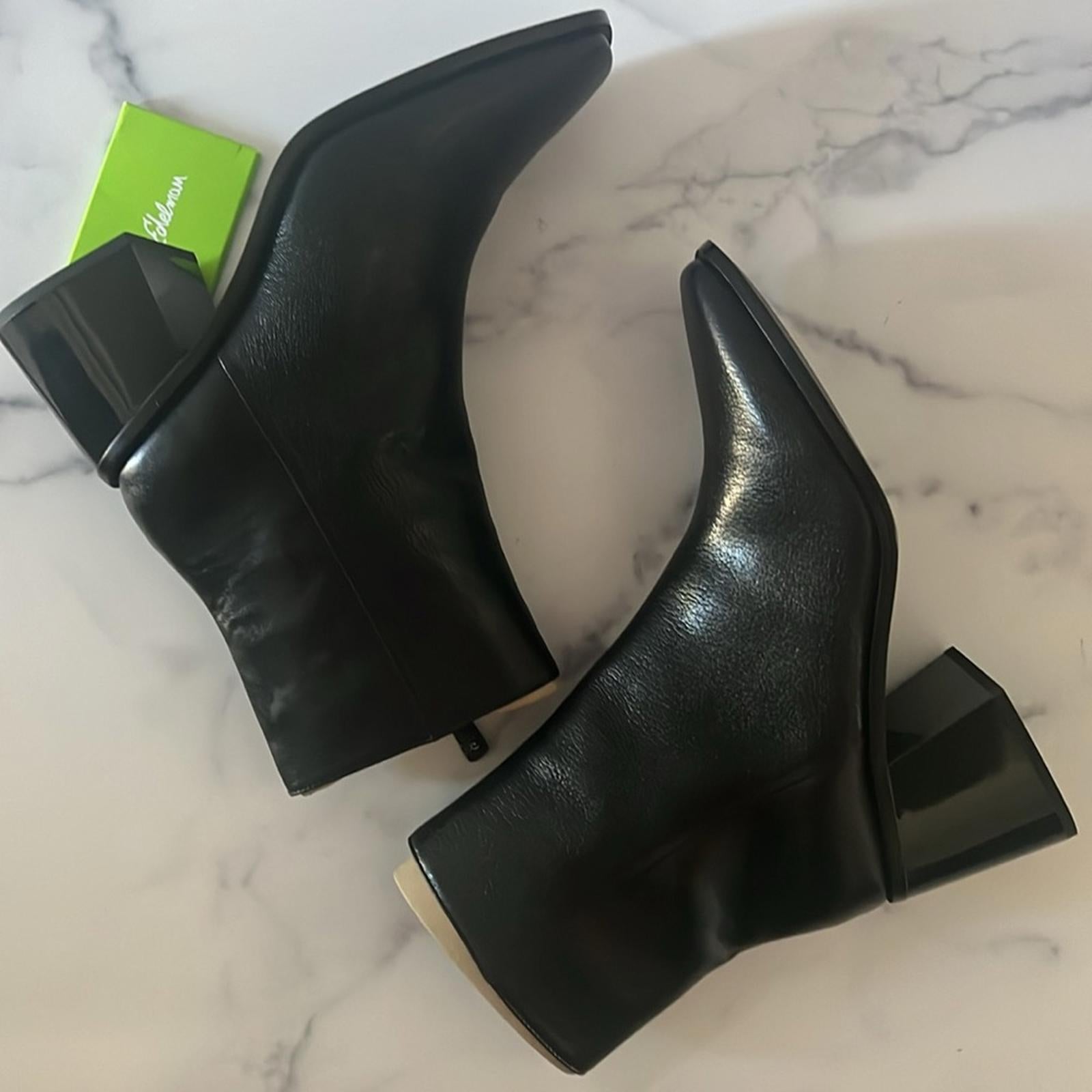 Sam Edelman Winnie Block Heel Booties in Black Leather, Size 11 New in Box $180