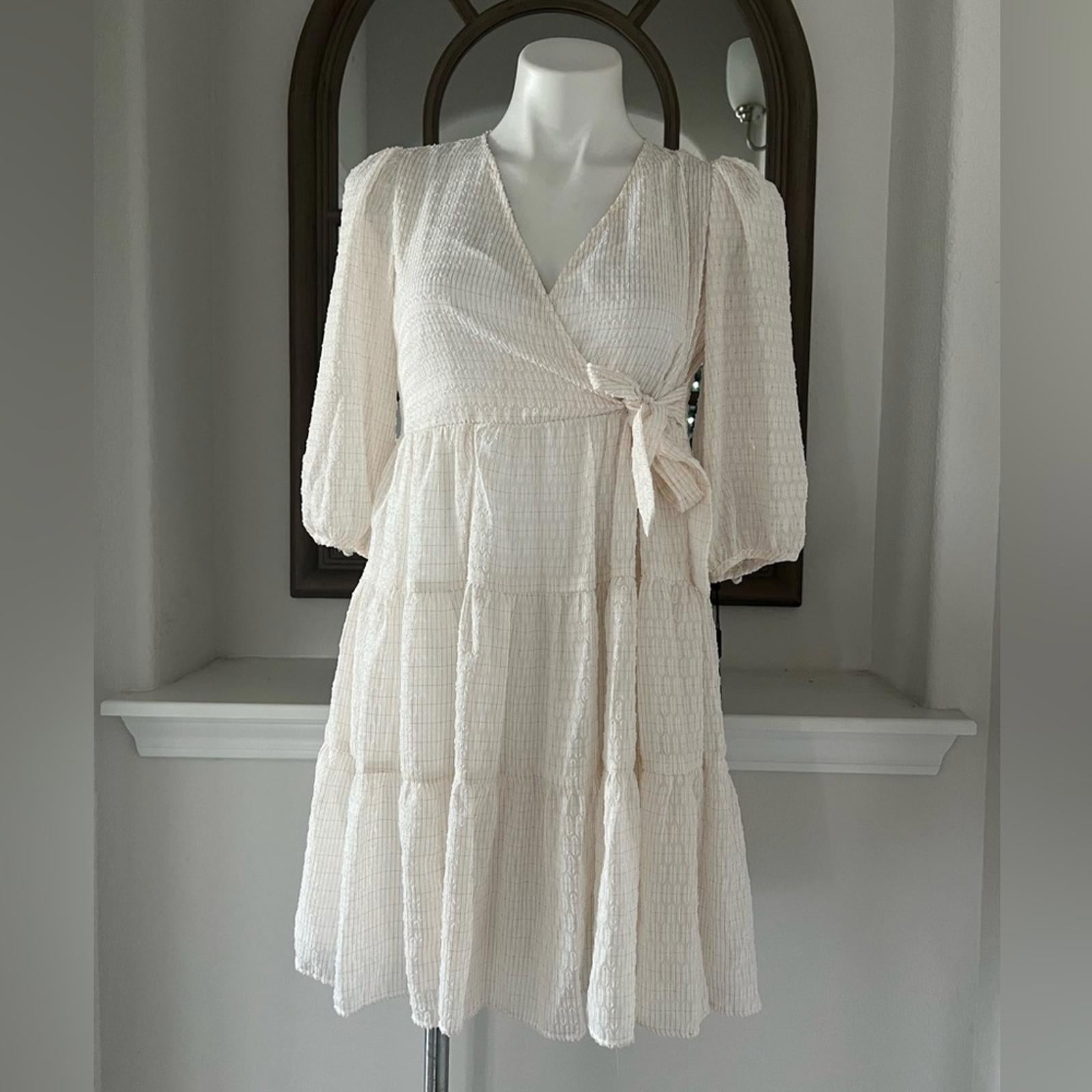 NWT Calvin Klein Side-Tie Belt Pinstripe Tiered Dress, Petite Size 6 Retail $134