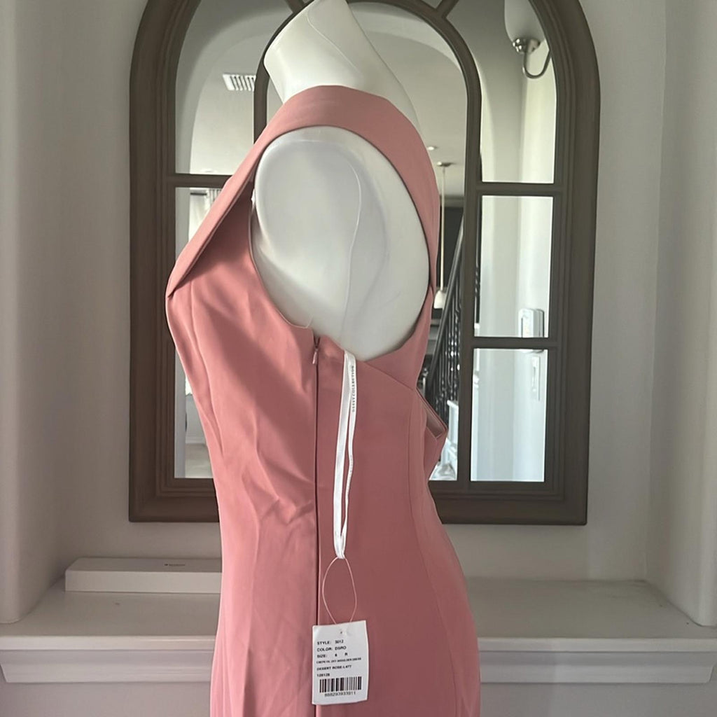 Dessy Collection Crepe Off-Shoulder Dress, Desert Rose, Size 8 New w/Tag $257