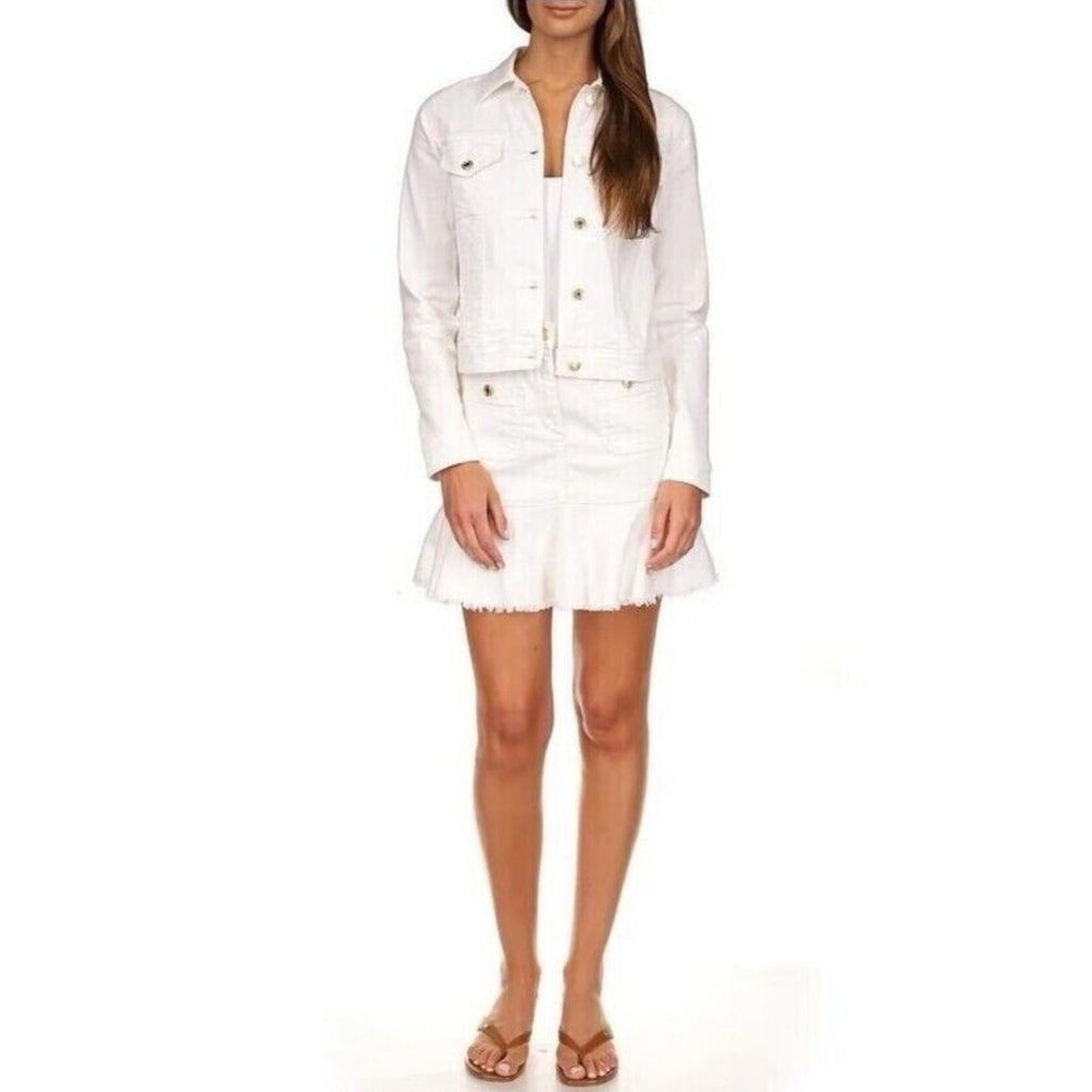 Michael Kors Flounce Denim Skirt in White, NWT, Size 14