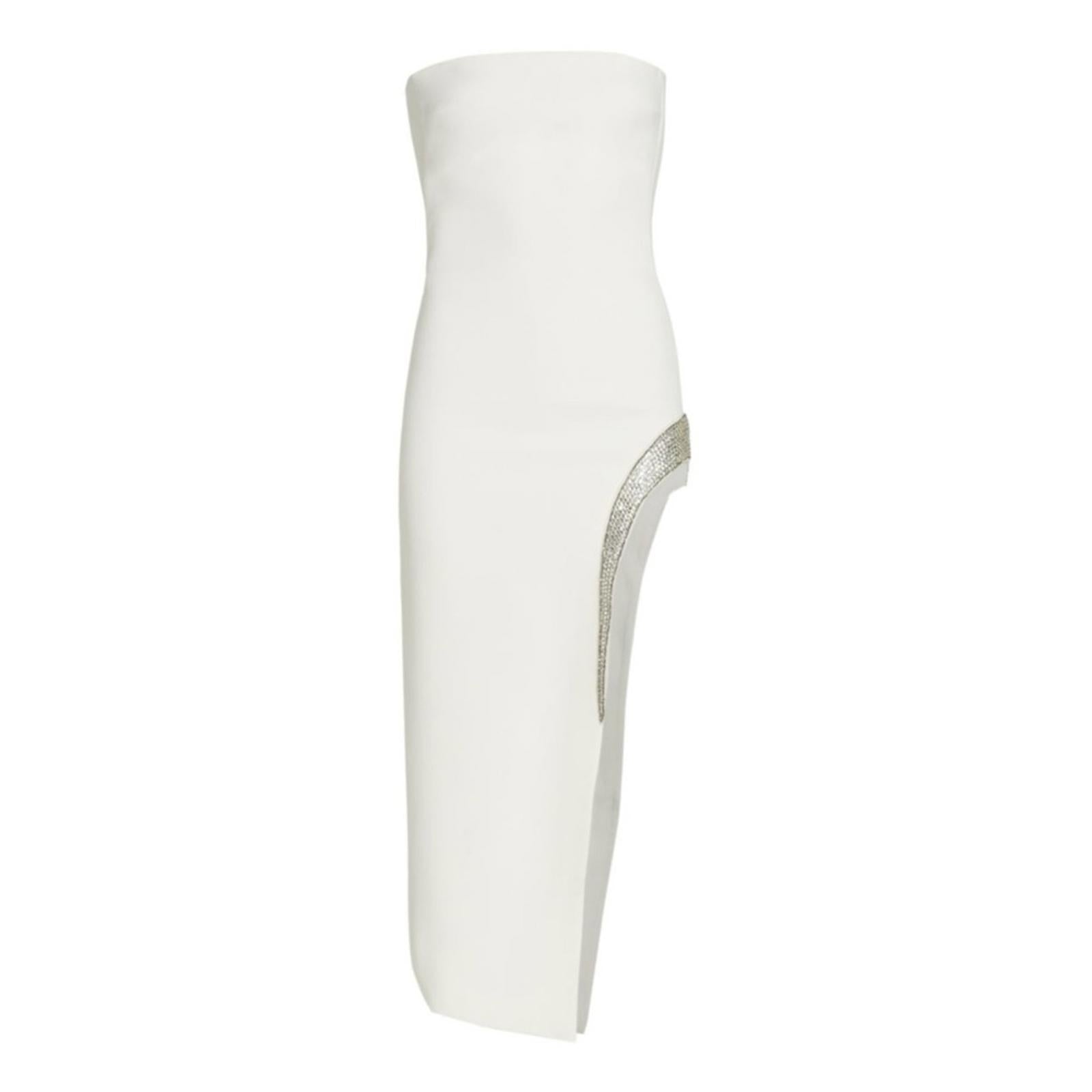 David Koma STRAPLESS Glass Embellished Crystal Trim Dress in White, Size 2 NWT