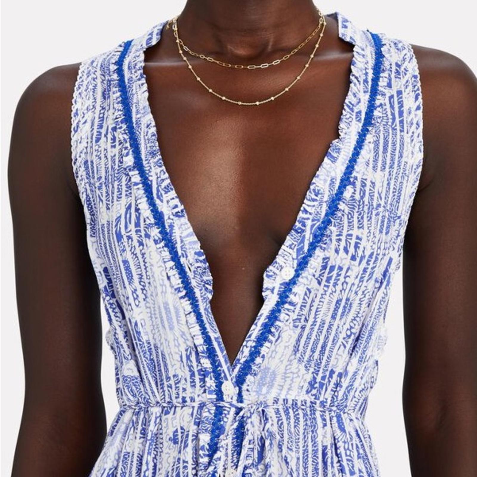 Poupette St. Barth Nana Printed Maxi Dress Revolve Blue Begonia Size L New w/Tag