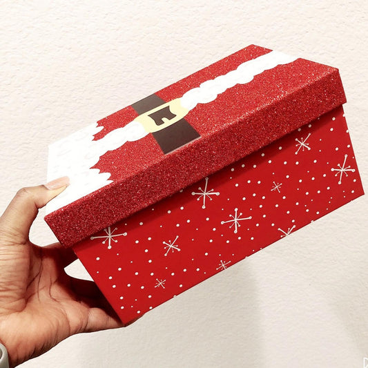 Gift Box Christmas Holiday Storage Red Santa Snowflake Size 9.75”X6.5”X5.0”