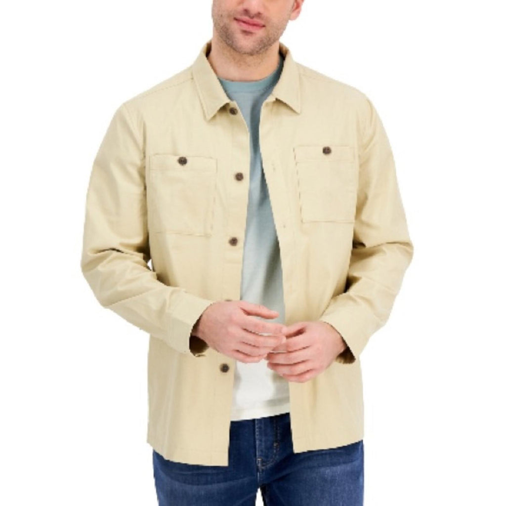 Alfani Men's Regular-Fit Beige Long-Sleeve Twill Overshirt, NWT, Size XL $120