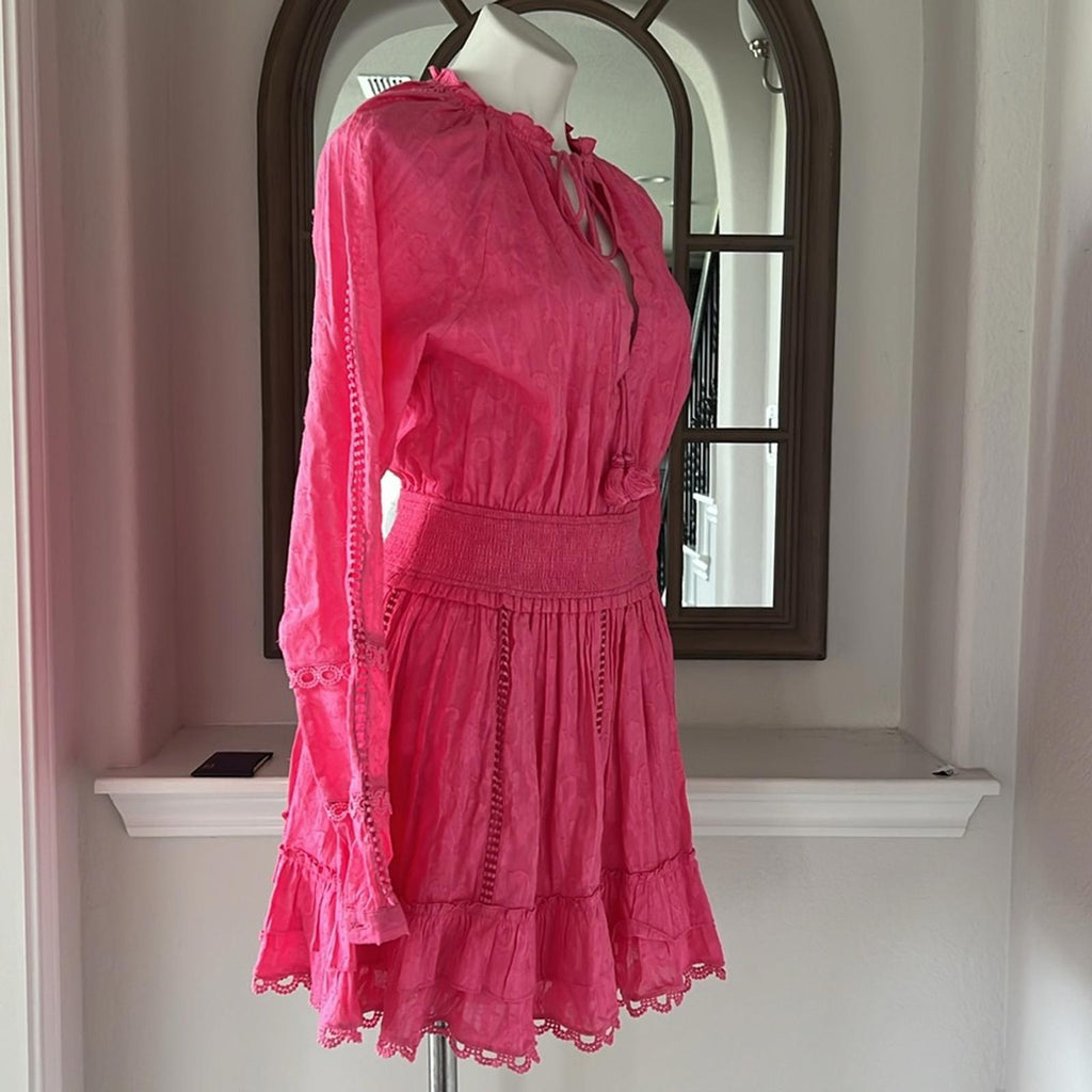 Hemant and Nandita Cotton Ruffled Eyelet Dress, Pink Size XS EXCELLENT! $458