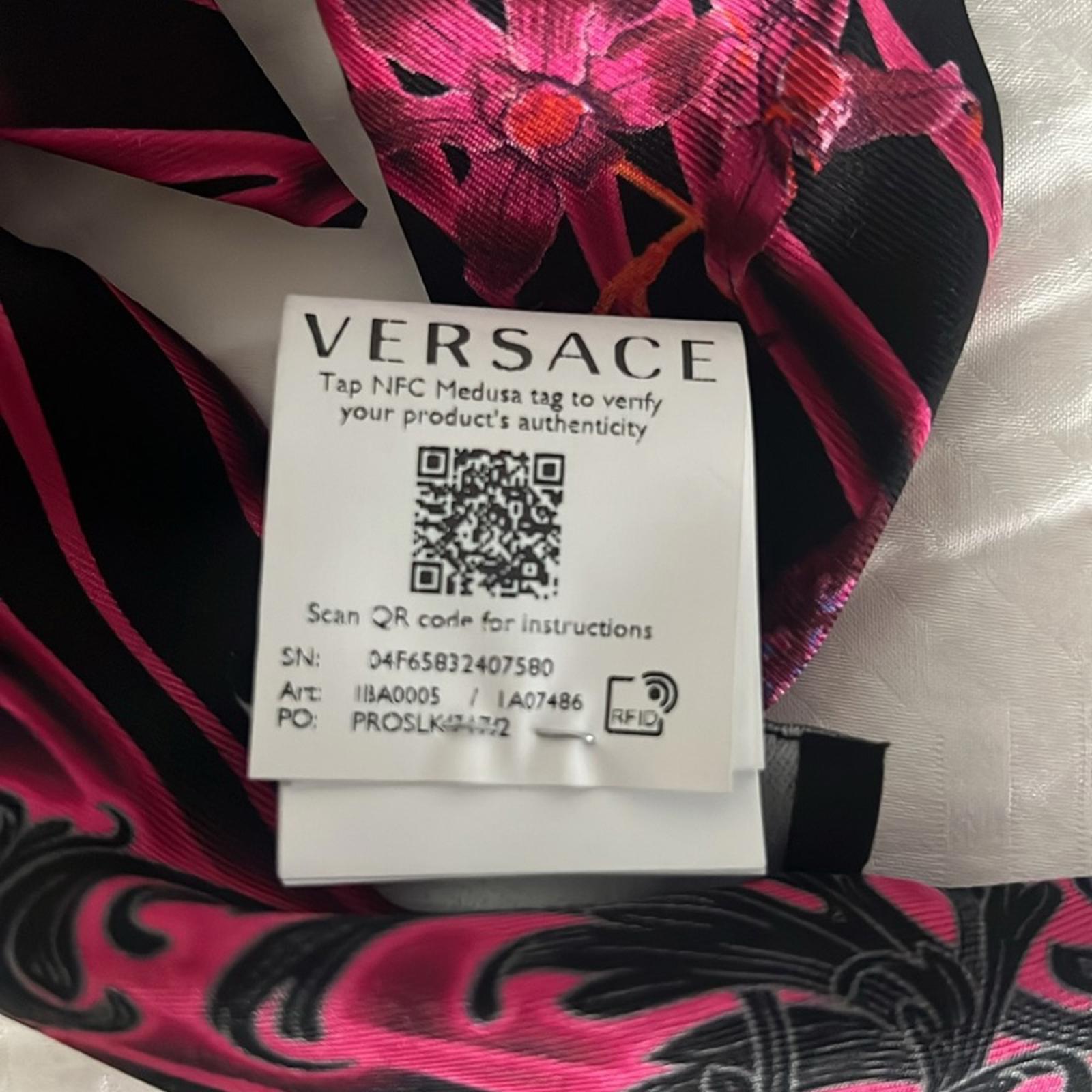 VERSACE Orchid Print Silk Skinny Scarf, NEW w/Tag