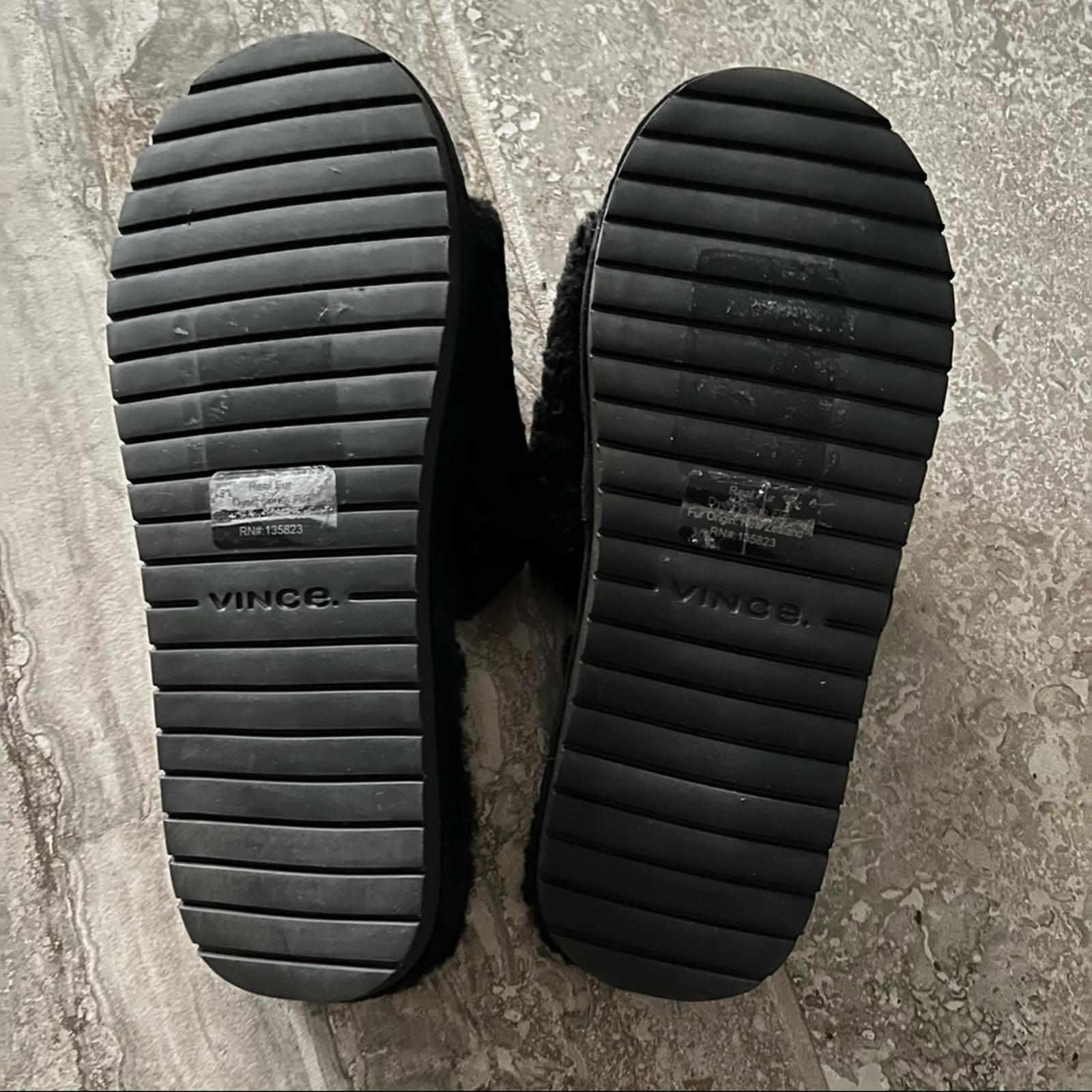 VINCE Real Fur Slide Sandals Cozy Slippers in Black, Size 7M New w/o Box