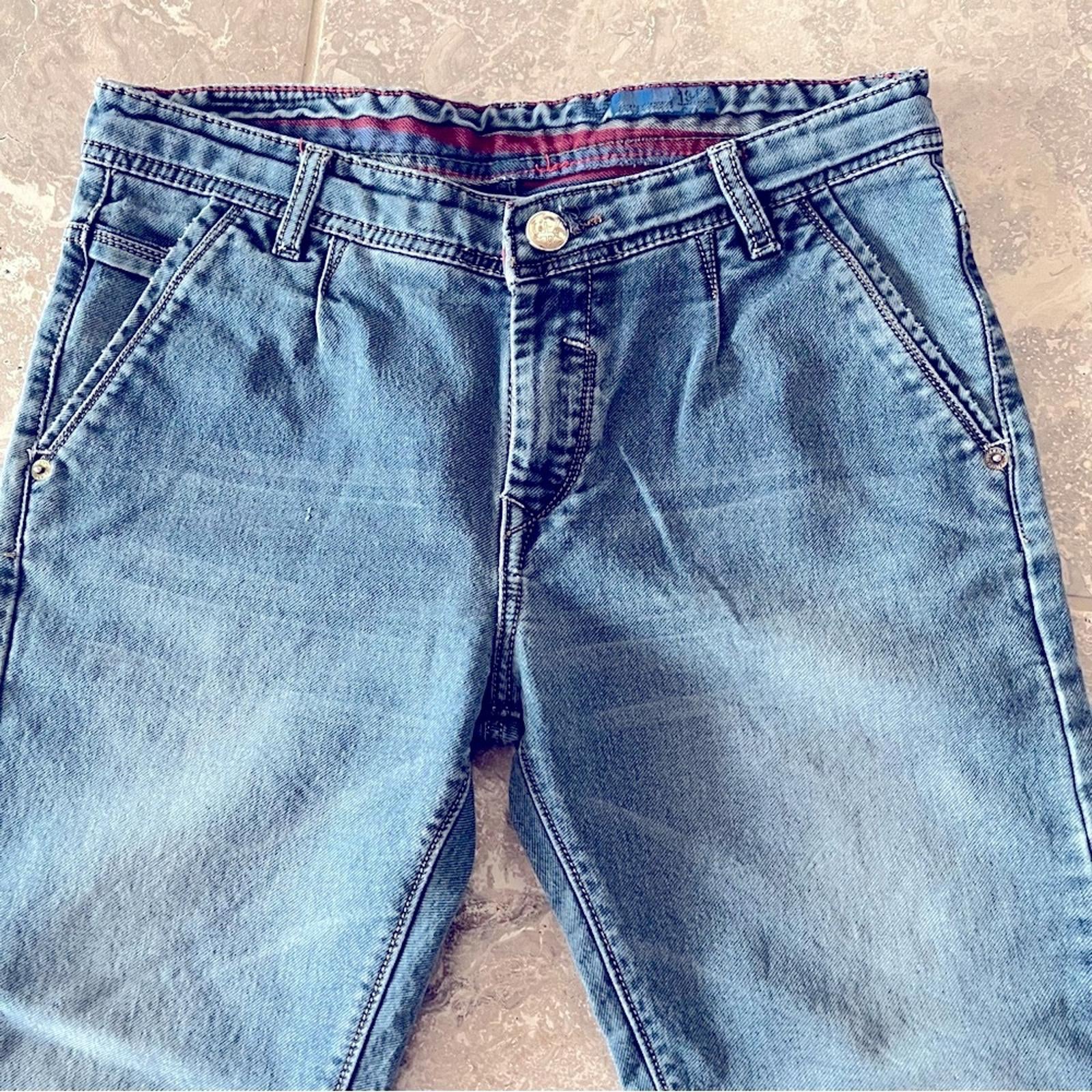 Emporio Armani Blue Jeans w/Leather Patch, Size 32