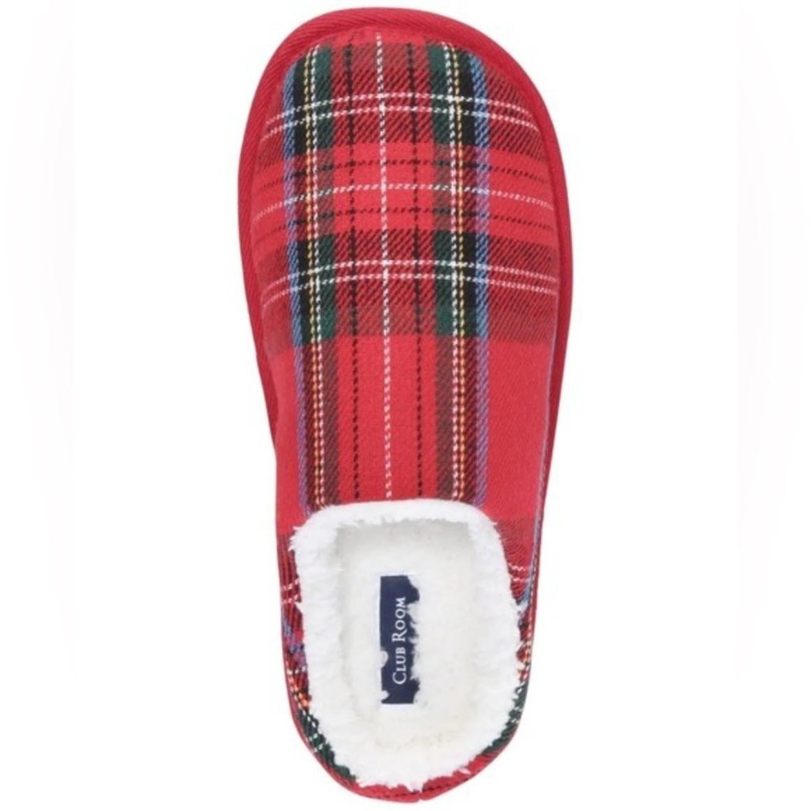 Club Room Men's Flannel Plaid Slide Slippers, (Red, Small) Size 6-7 New in Box