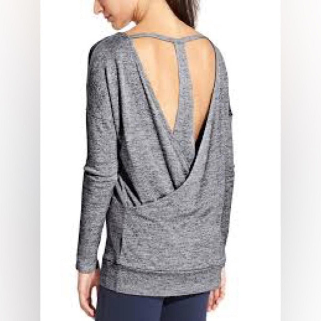 Athleta Open Back Cut-Out Posed Layered Pullover, Grey Heather Size S EXCELLENT!