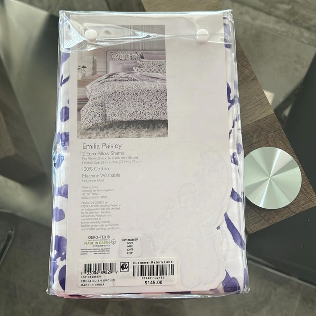 2 SKY Emilia Paisley Euro Shams in Purple/White New w/Tag $145