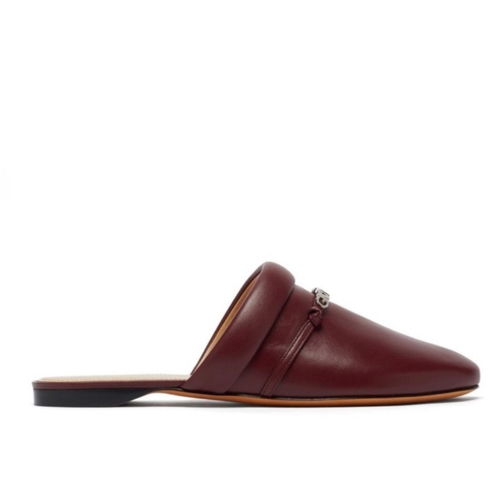 Givenchy Elba Slippers, 100% Lamb Leather Mules in Burgundy, Size 36 New in Box
