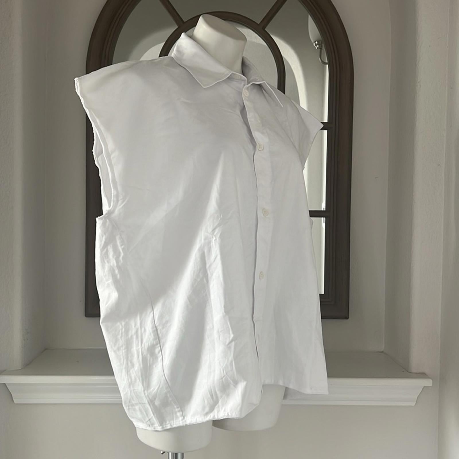 ZARA White Denim Button Up Sleeveless Shirt, Size L New w/Tag