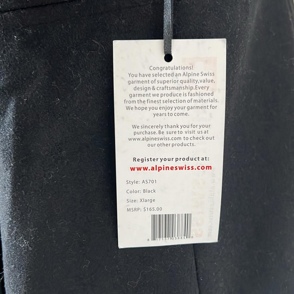 Alpine Swiss Emma Peacoat Double-Breasted Wool Coat in BLACK, Size XL NWT $165