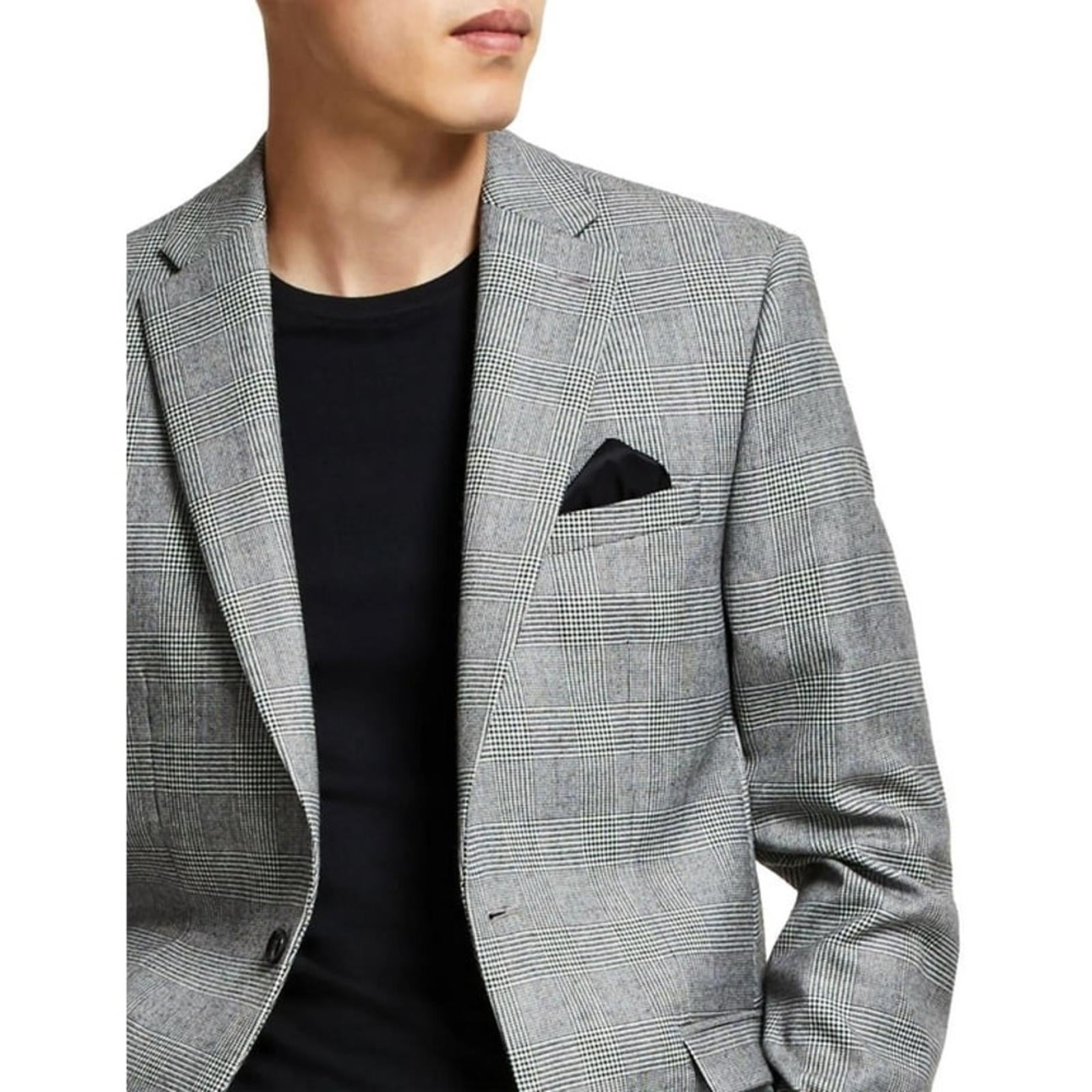 Bar III Glen Plaid Skinny-Fit Suit Jacket in Black/White Size 44L New w/Tag $425