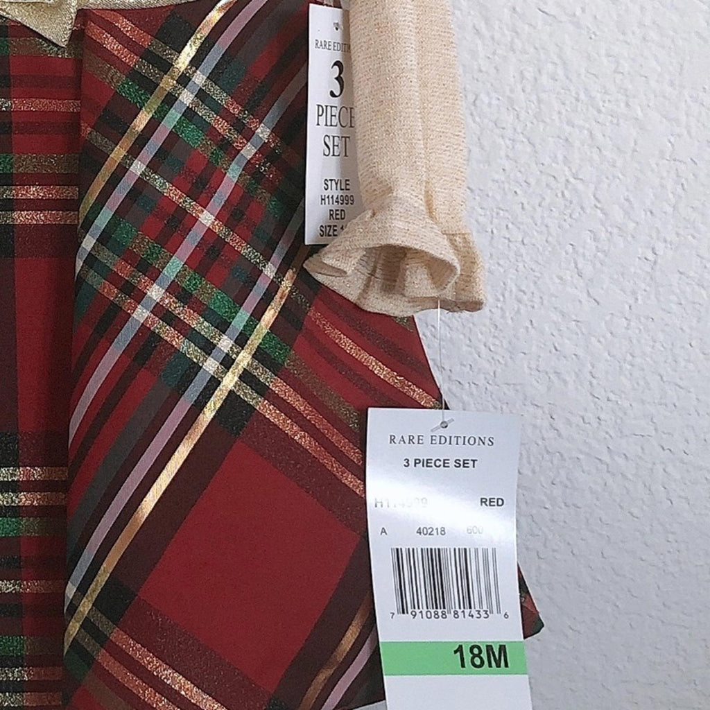 Rare Editions 3-Piece Plaid Taffeta Fit & Flare Dress+Cardigan w/Panty Size 18 M