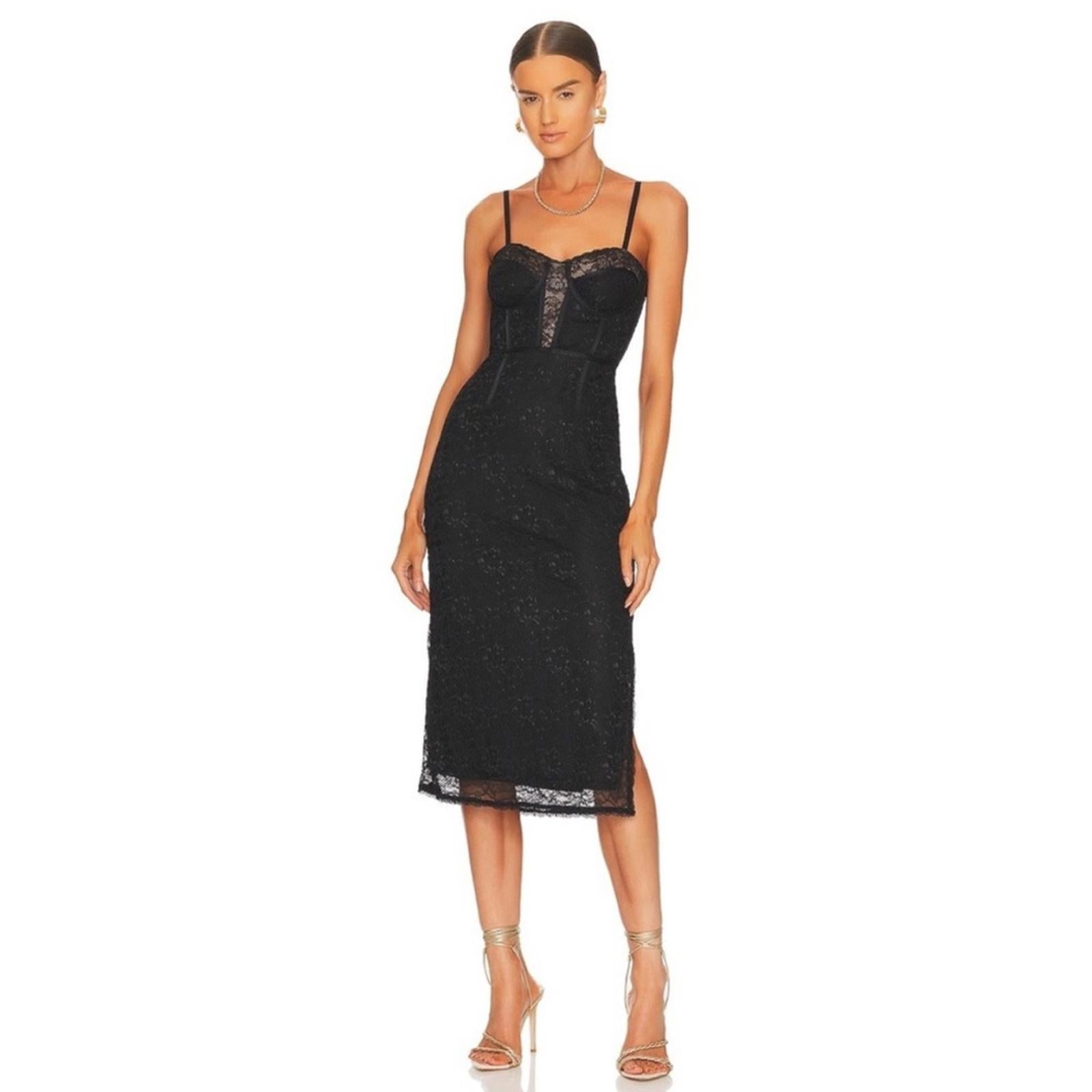 Jonathan Simkhai xRevolve Roslyn Bustier Lace Midi Dress in Black, NWT, Size L