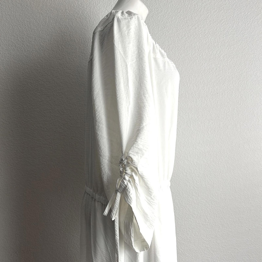 Calvin Klein Off-The-Shoulder Blouson Maxi Dress in Cream White, NWT, Size 18