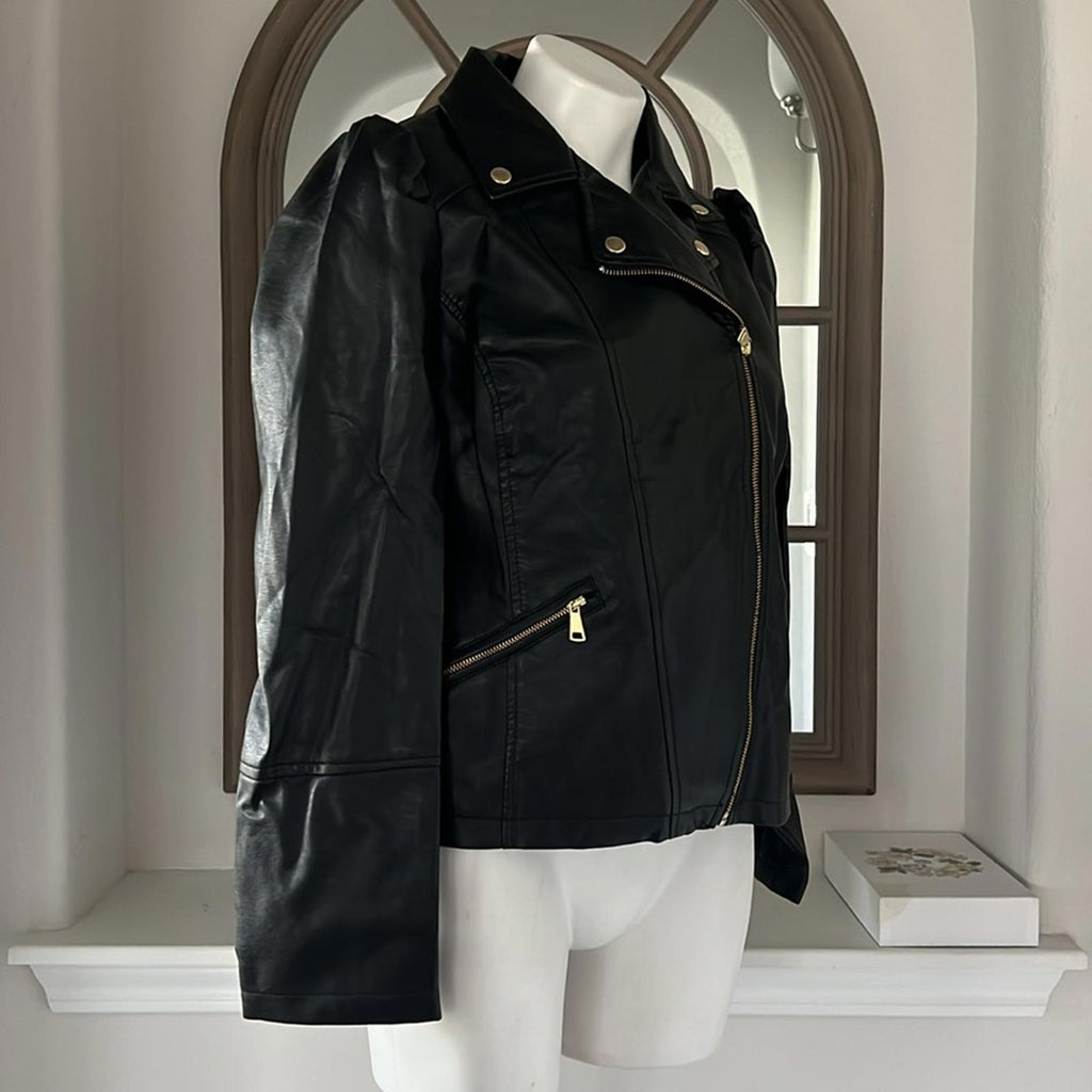 NEW LOOK Bomber Faux Leather Jacket in Black, Size L New w/Tag