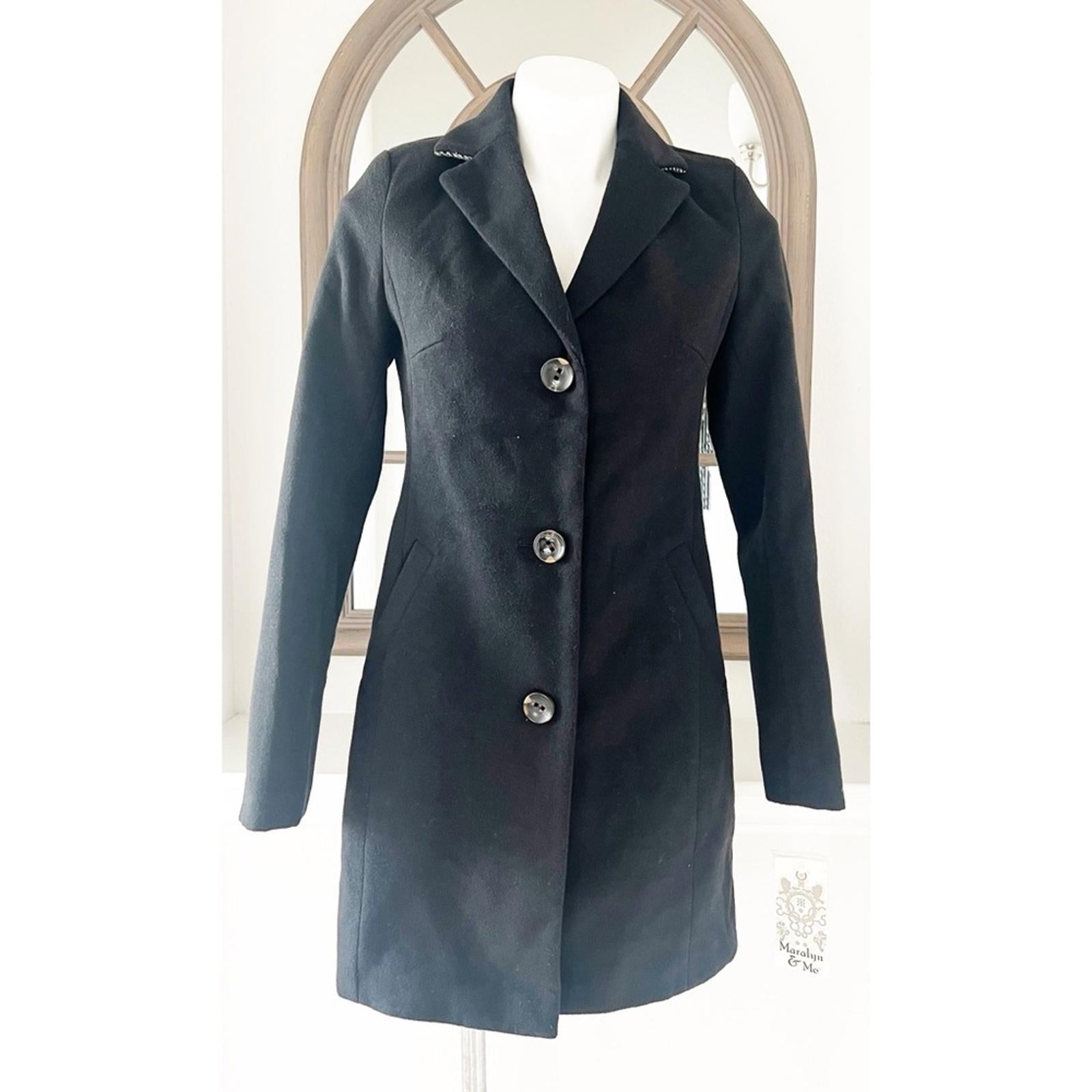 Maralyn & Me Single Breasted Reefer Trench Coat in Black, Size S New w/Tag