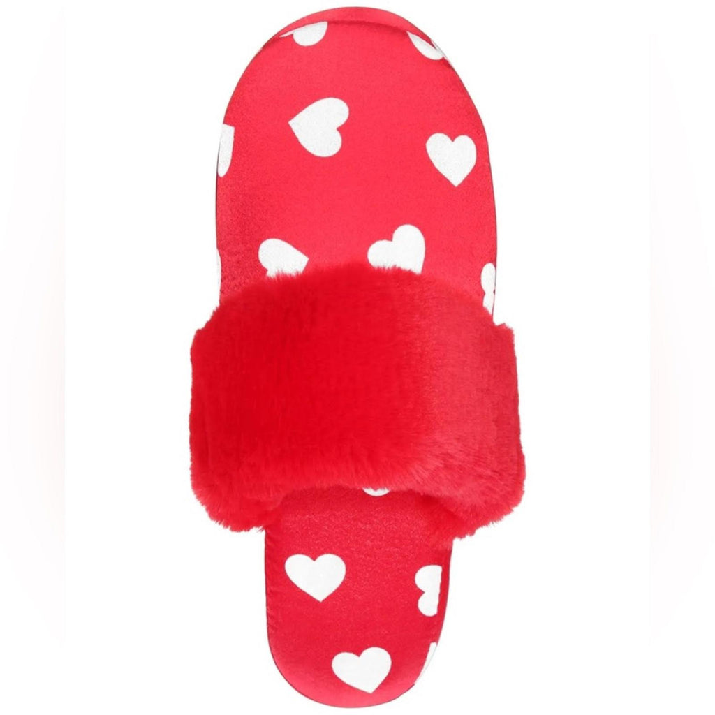 INC Hearts Faux-Fur-Trim Slippers in Red/White Size XL(11-12) New w/Tag