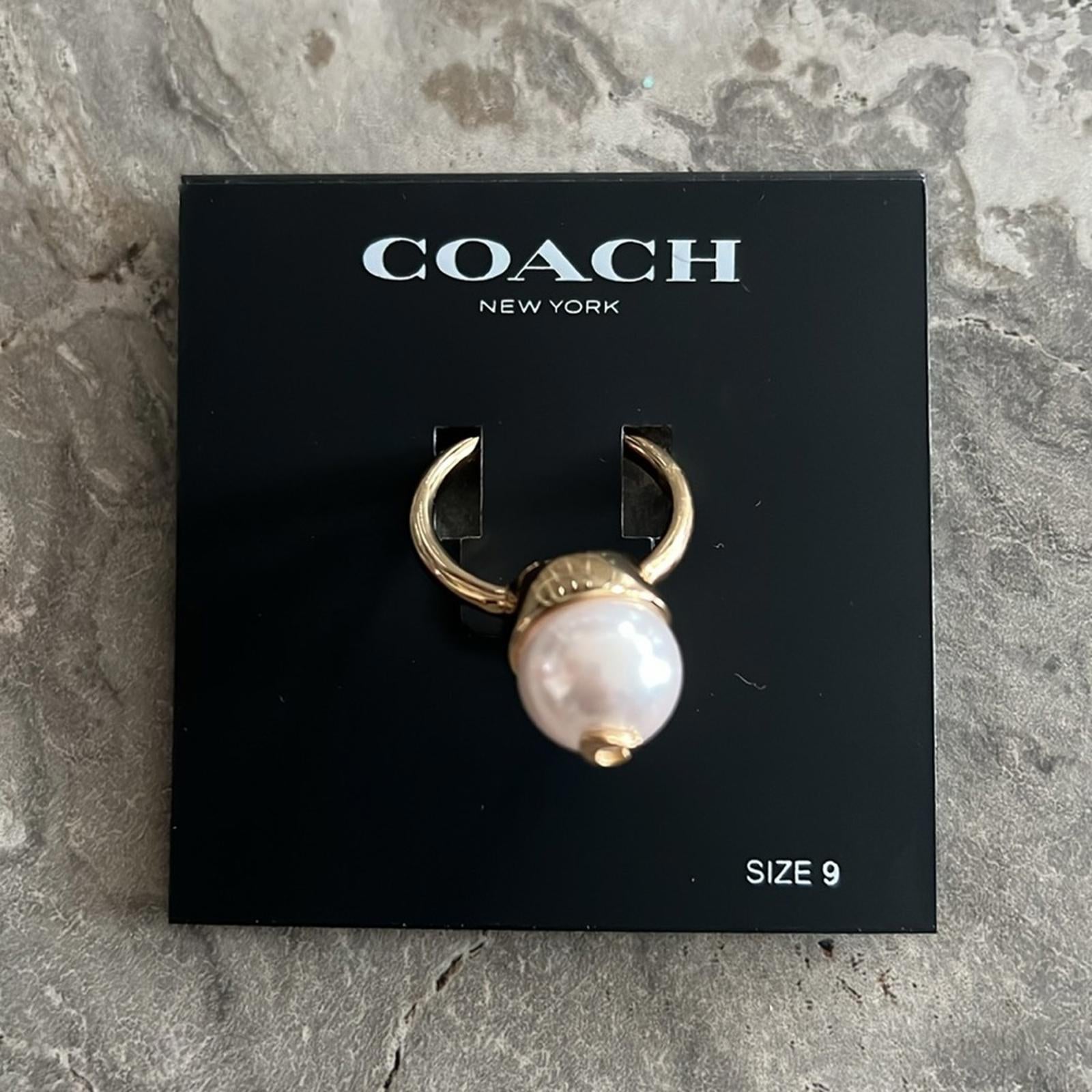 Coach Gold Pearl Ring with Signature “C” Size 9 New w/Tag