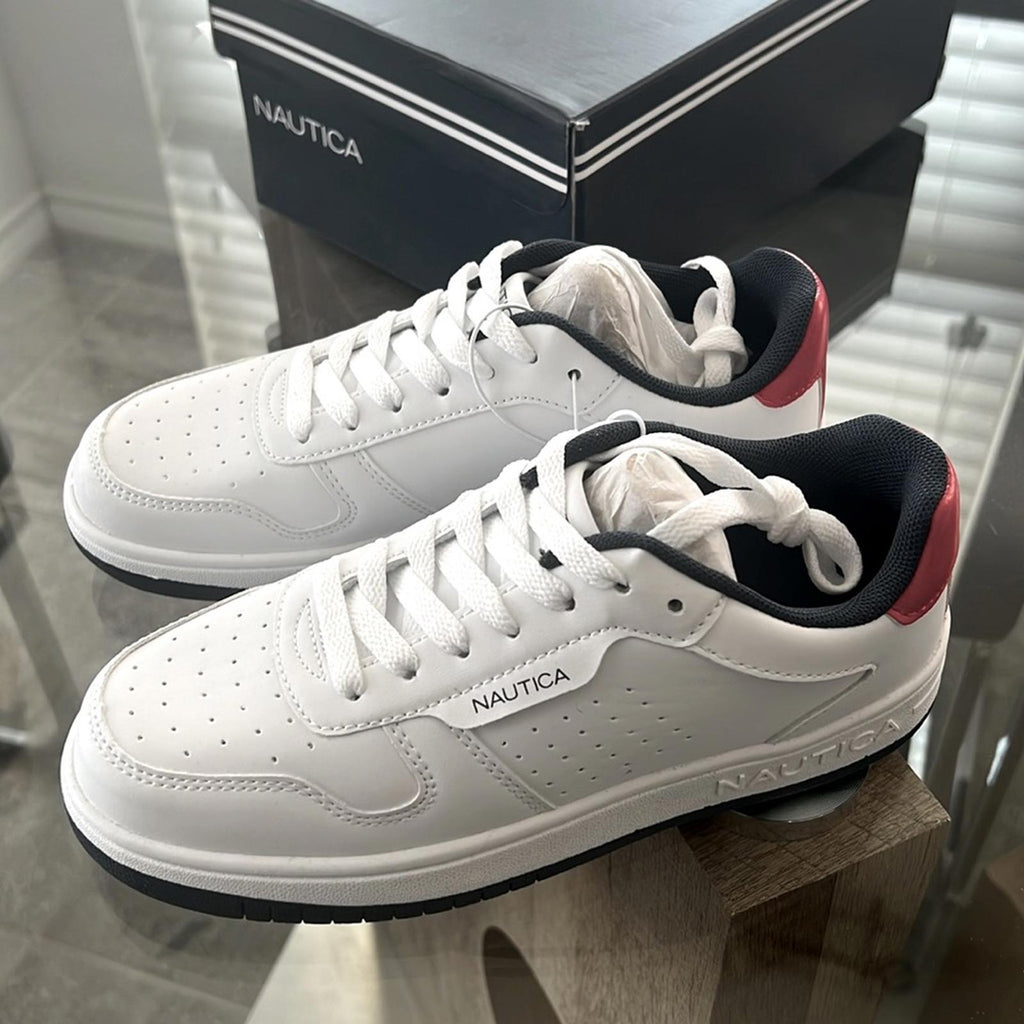 Nautica Big Boys Court Sneakers, Stafford Youth, White/Red, Size 4 New in Box