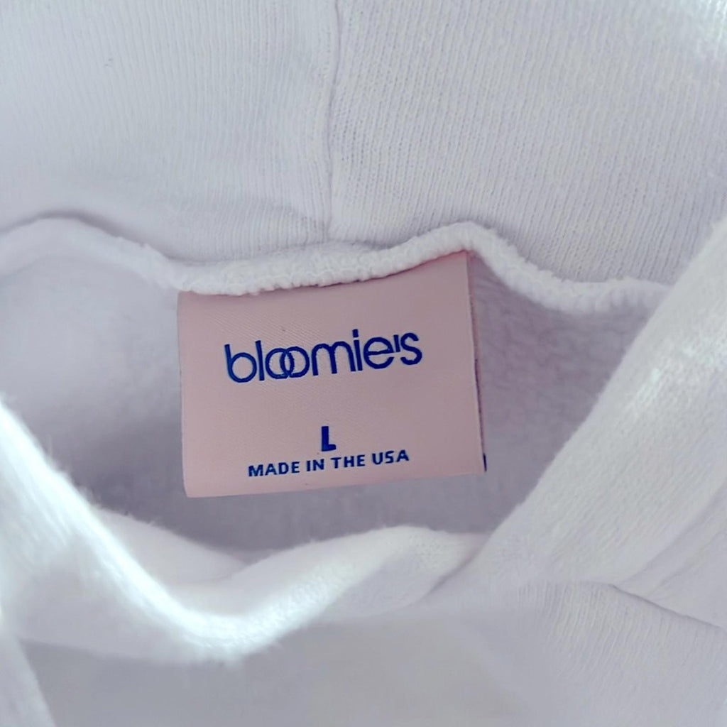Bloomie's Unisex Beach Club Graphic Hoodie, White Supima Cotton Size L New w/Tag