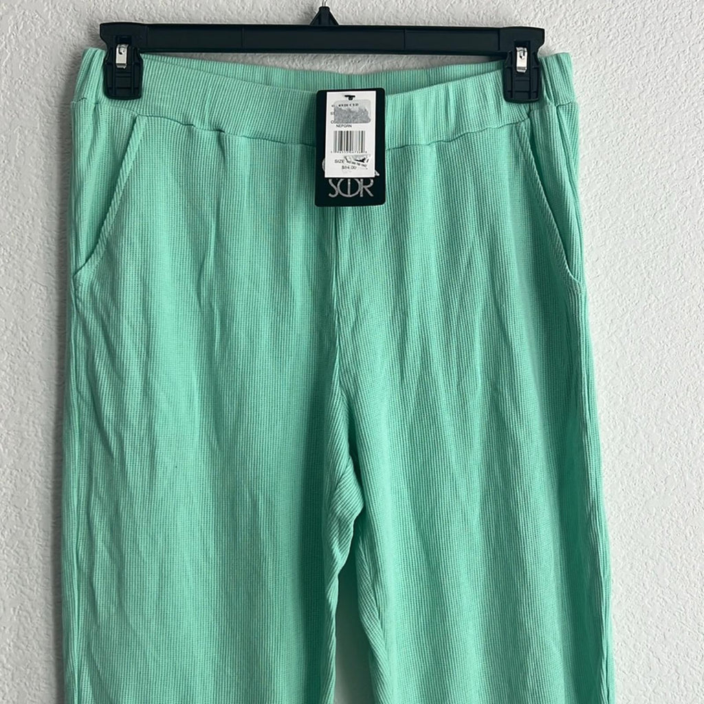 Chaser Women’s Waffle Knit Sweatpants Jogger Pants in Mint Green, Size L NWT