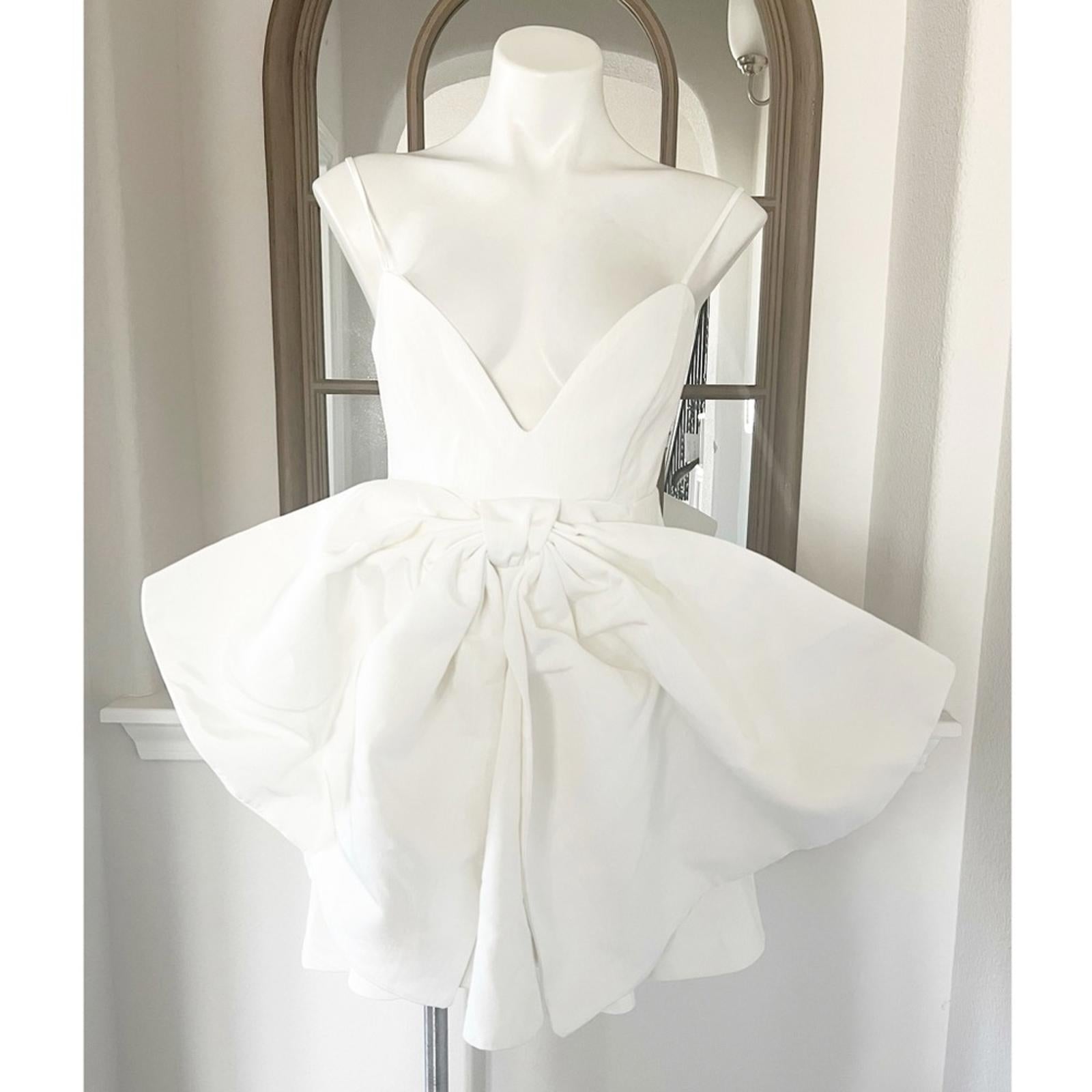 BARDOT Annabelle Statement Bow Minidress, Orchid White Size 6/M Retail $169