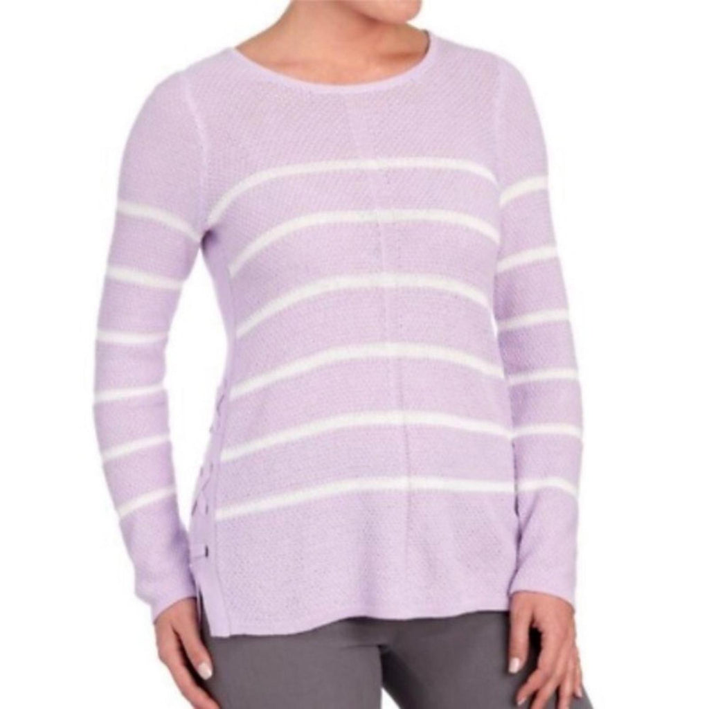 Design365 Striped Crew Neck Sweater in Violet Moon, Size L EXCELLENT!