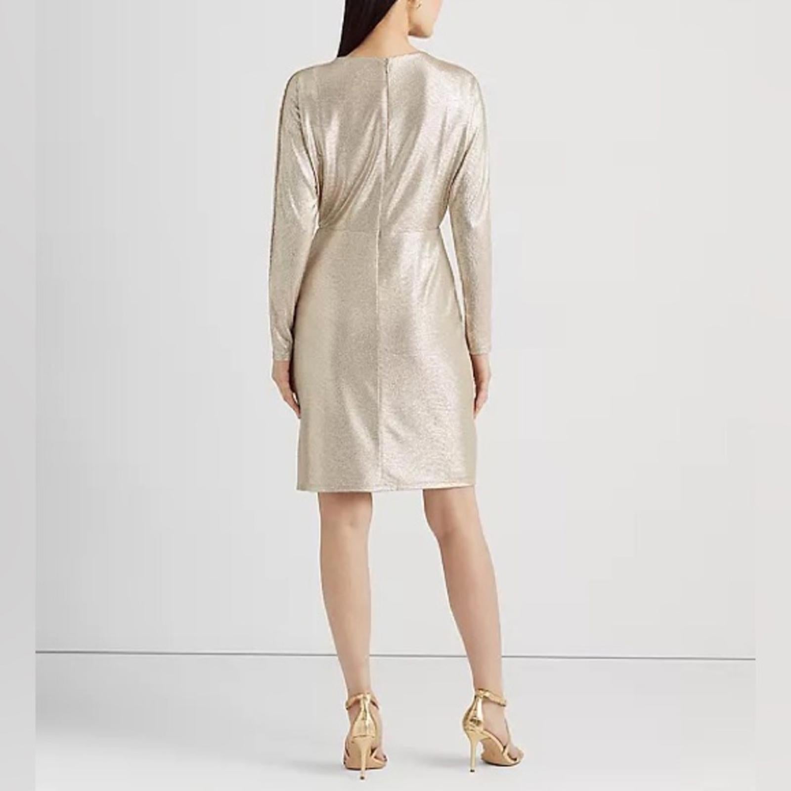 Lauren Ralph Lauren Metallic Stretch Knit Cocktail Dress in Tan/Gold, Size 8 NWT
