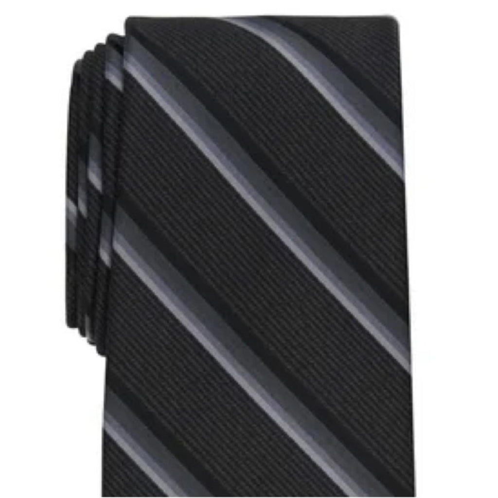 Perry Ellis The Abbott Stripe Tie in Black/Silver, One Size, NWT
