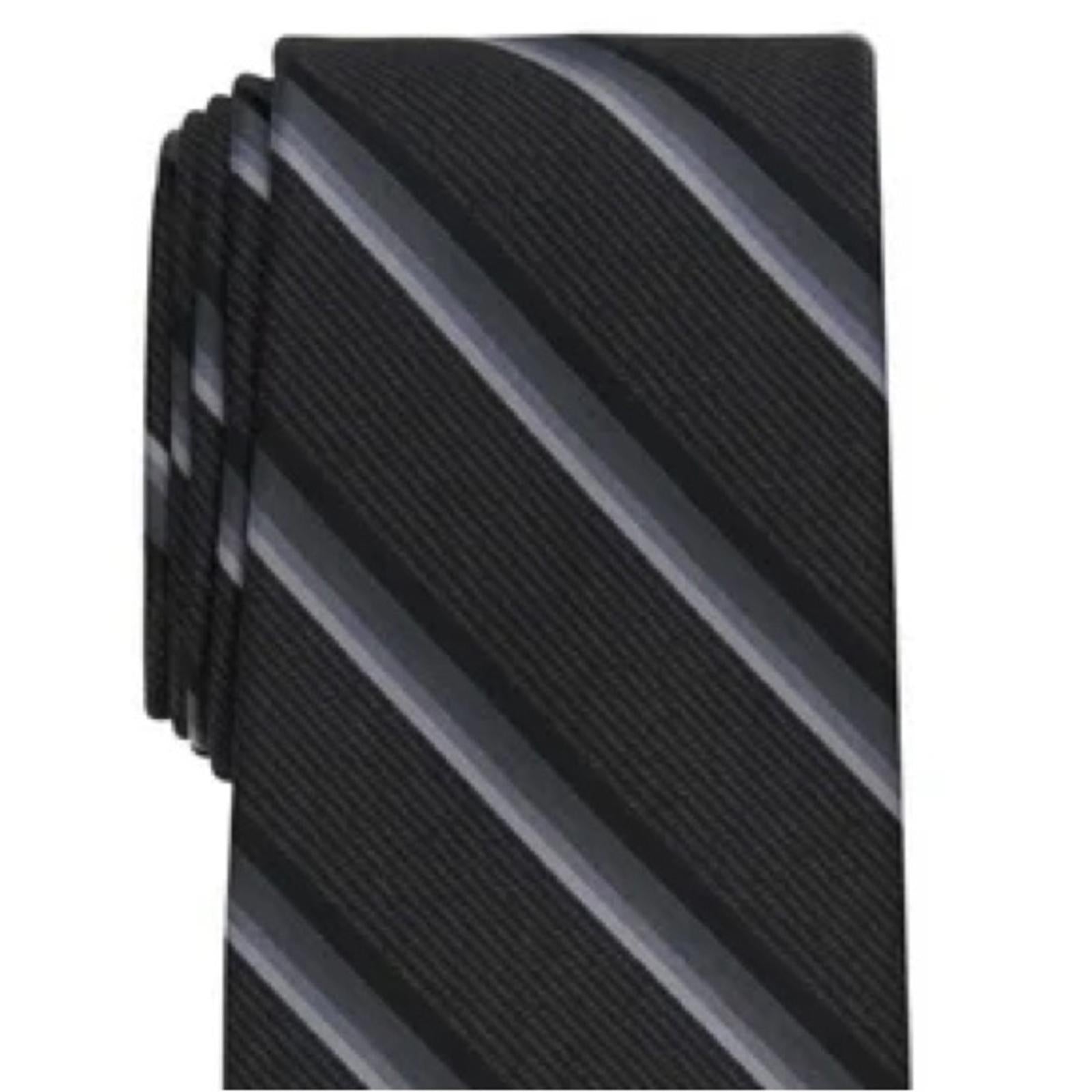 Perry Ellis The Abbott Stripe Tie in Black/Silver, One Size, NWT
