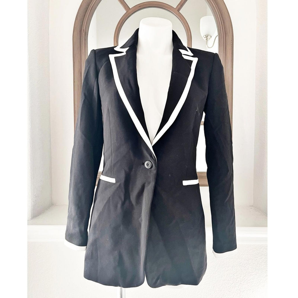 Alice + Olivia Breann Long Fitted Blazer with Piping, Black Size 4, New w/Tag
