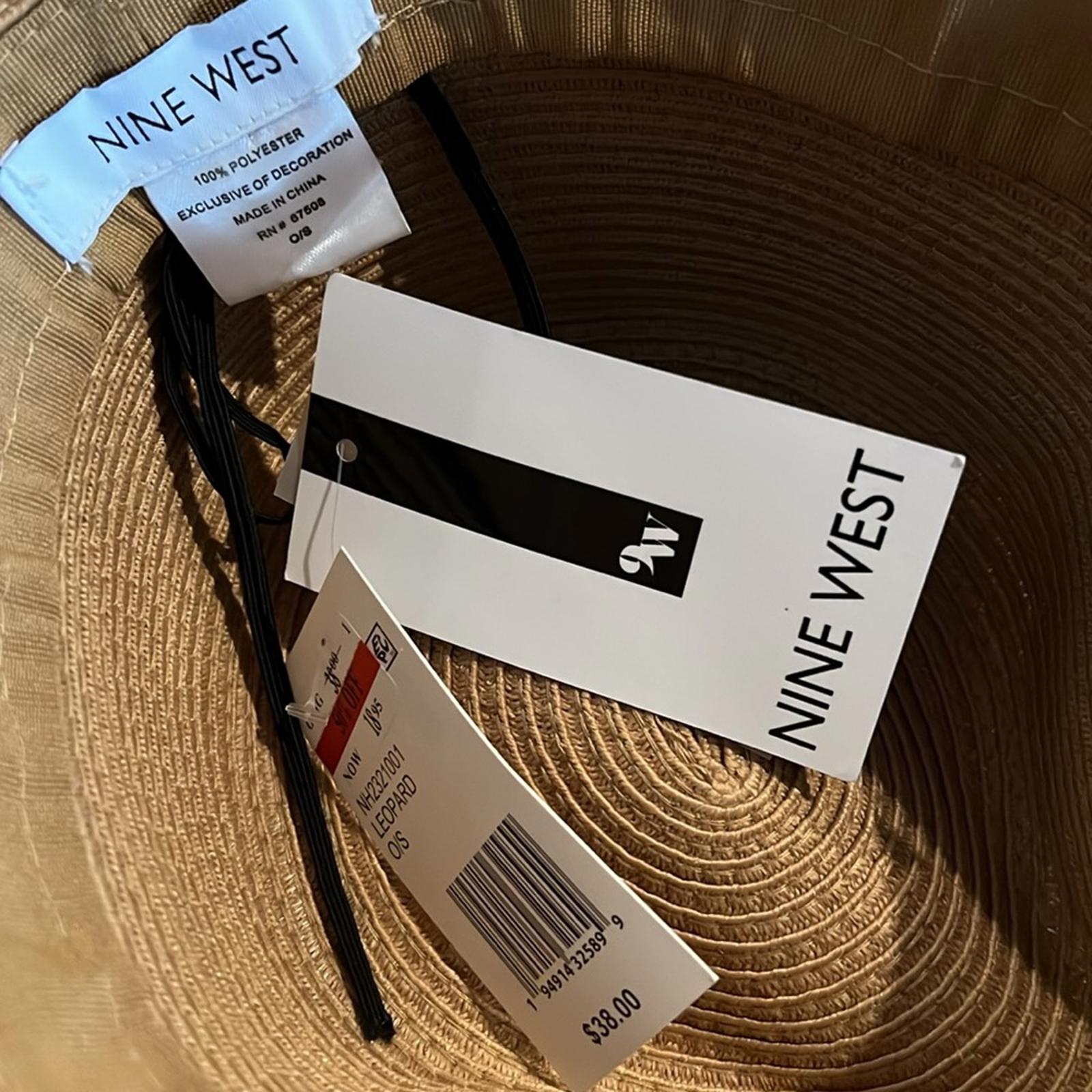 Nine West Wide Leopard Print Tie-Trim Packable Panama Hat, New w/Tag Retail $38