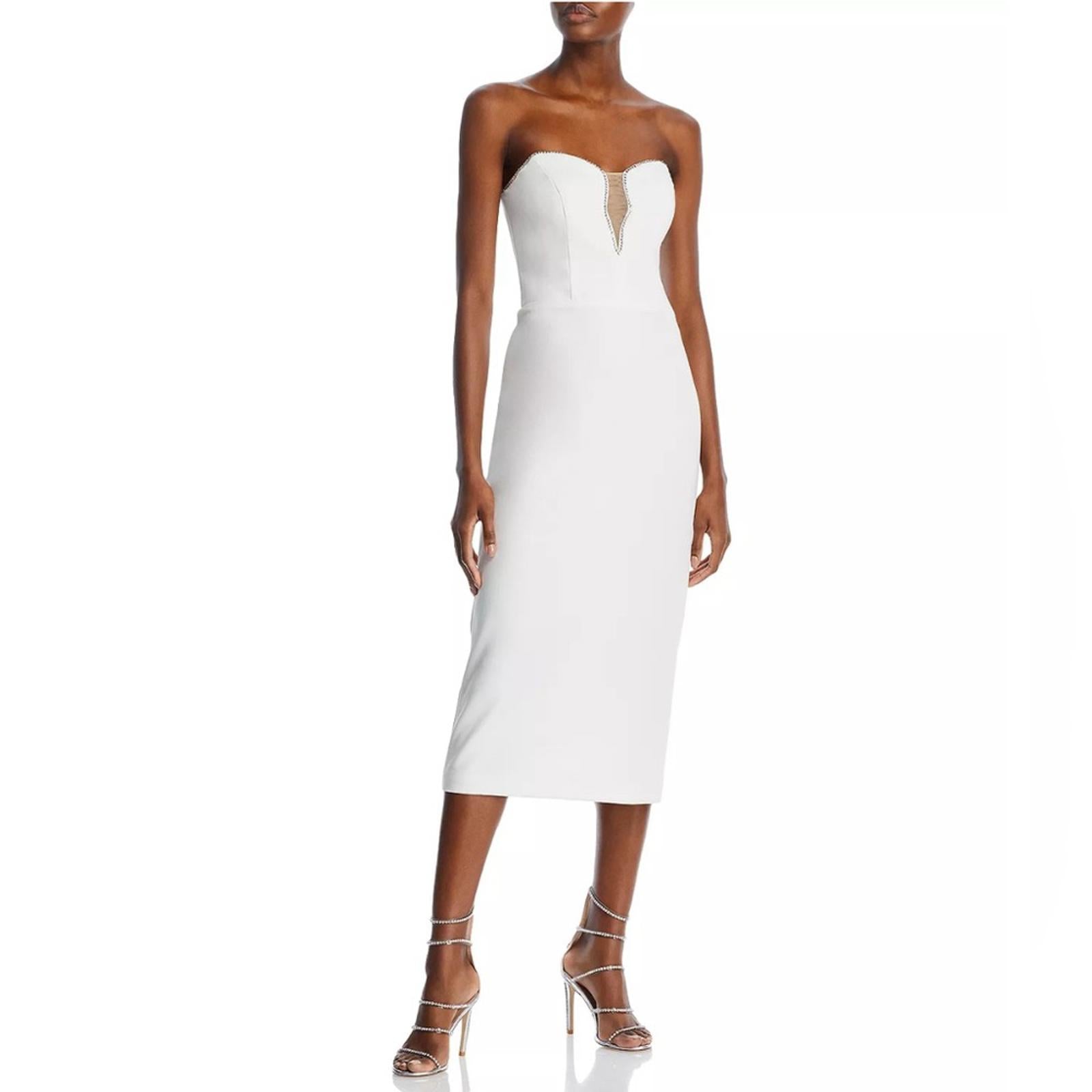 Aqua Rhinestone Embellished Strapless Crepe Midi Dress, Size 0 New w/Tag $258