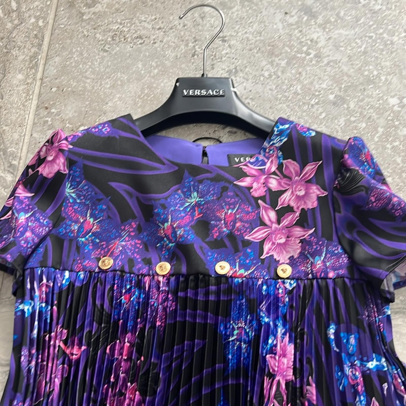 Versace Orchid Barocco Kids Pleated Dress, NWT, Girls Size 12 Retail $795