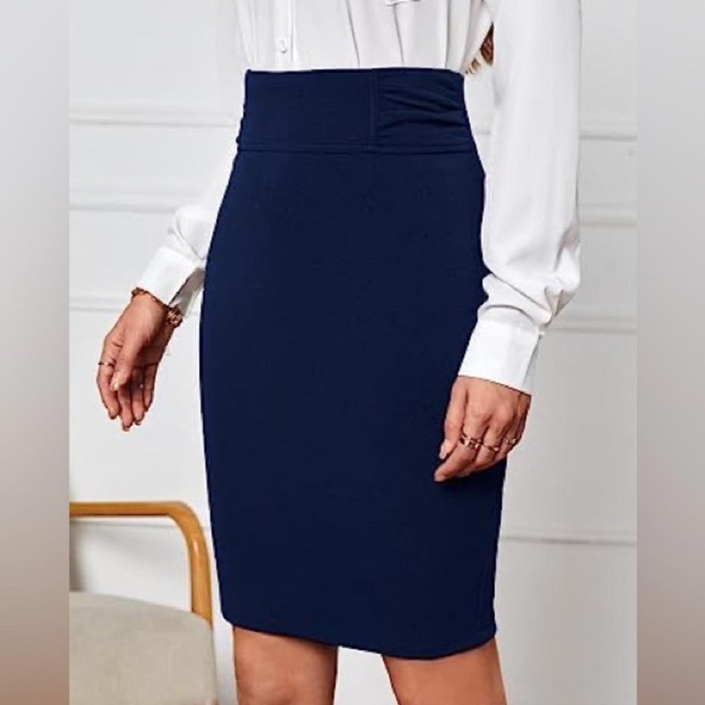 Lamb Wool Pencil Mini Skirt with Pockets in Blue Size 6 Made in Italy EXCELLENT!