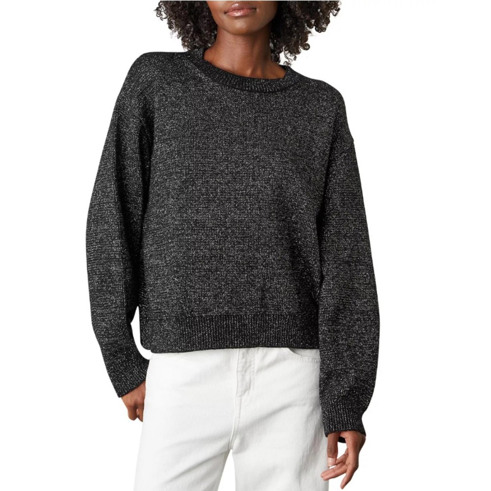 Velvet by Graham & Spencer Hallie Metallic Crewneck Sweater, Black/Gold L NWT