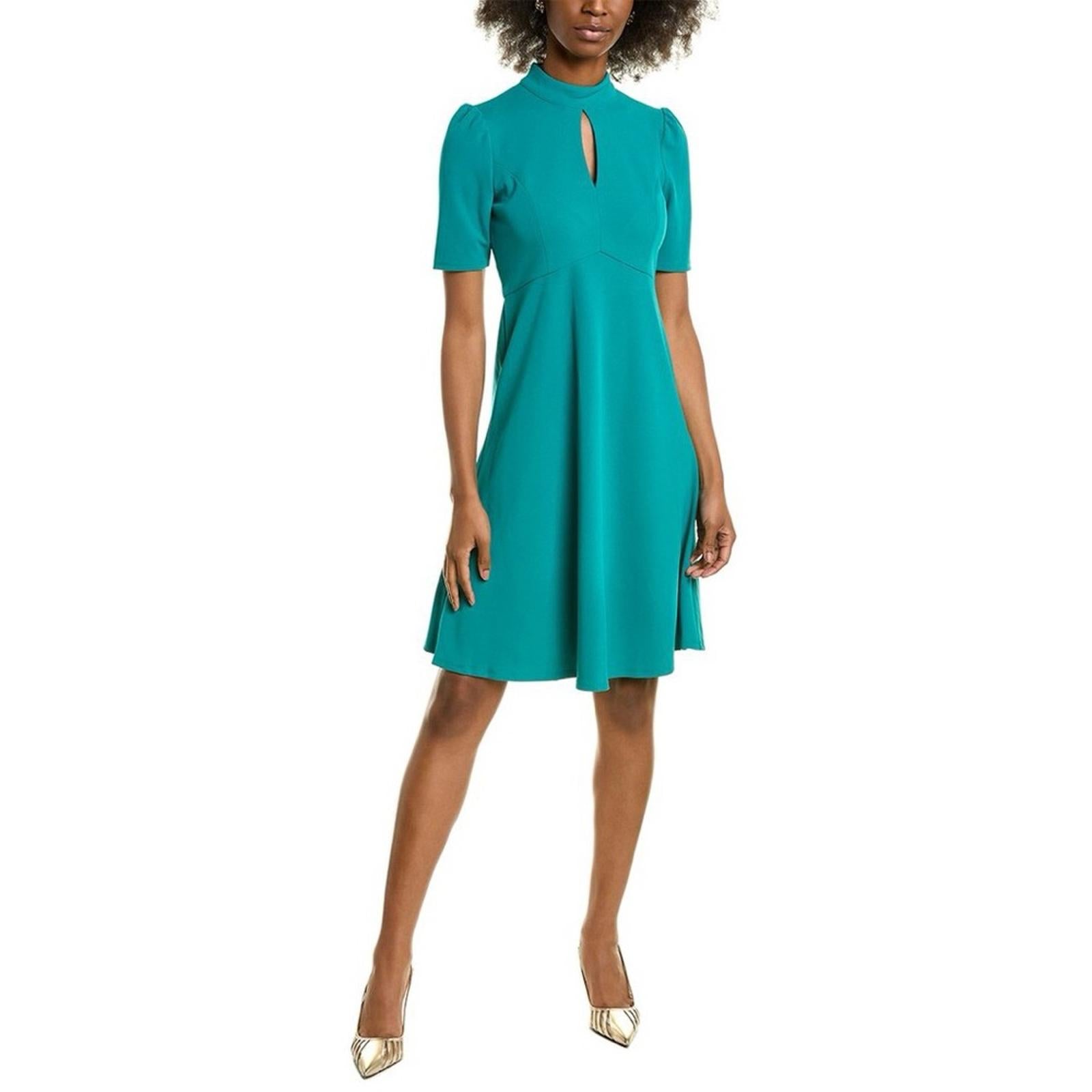 NEW London Times Keyhole Short Sleeve Fit & Flare Crepe Dress Size 8 Retail $118