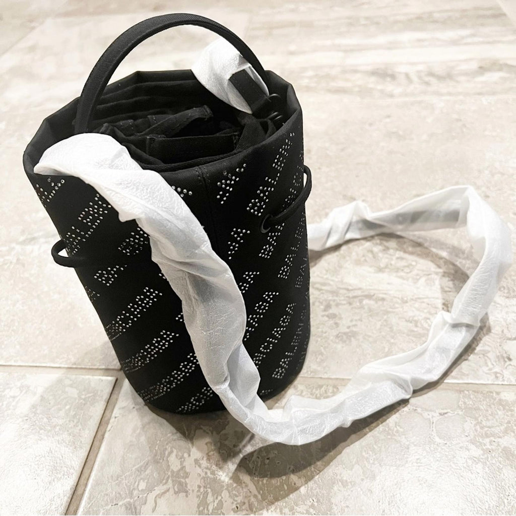 NEW Balenciaga Wheel XS Drawstring Bucket Bag, Black/Crystal $1,390 Sold Out