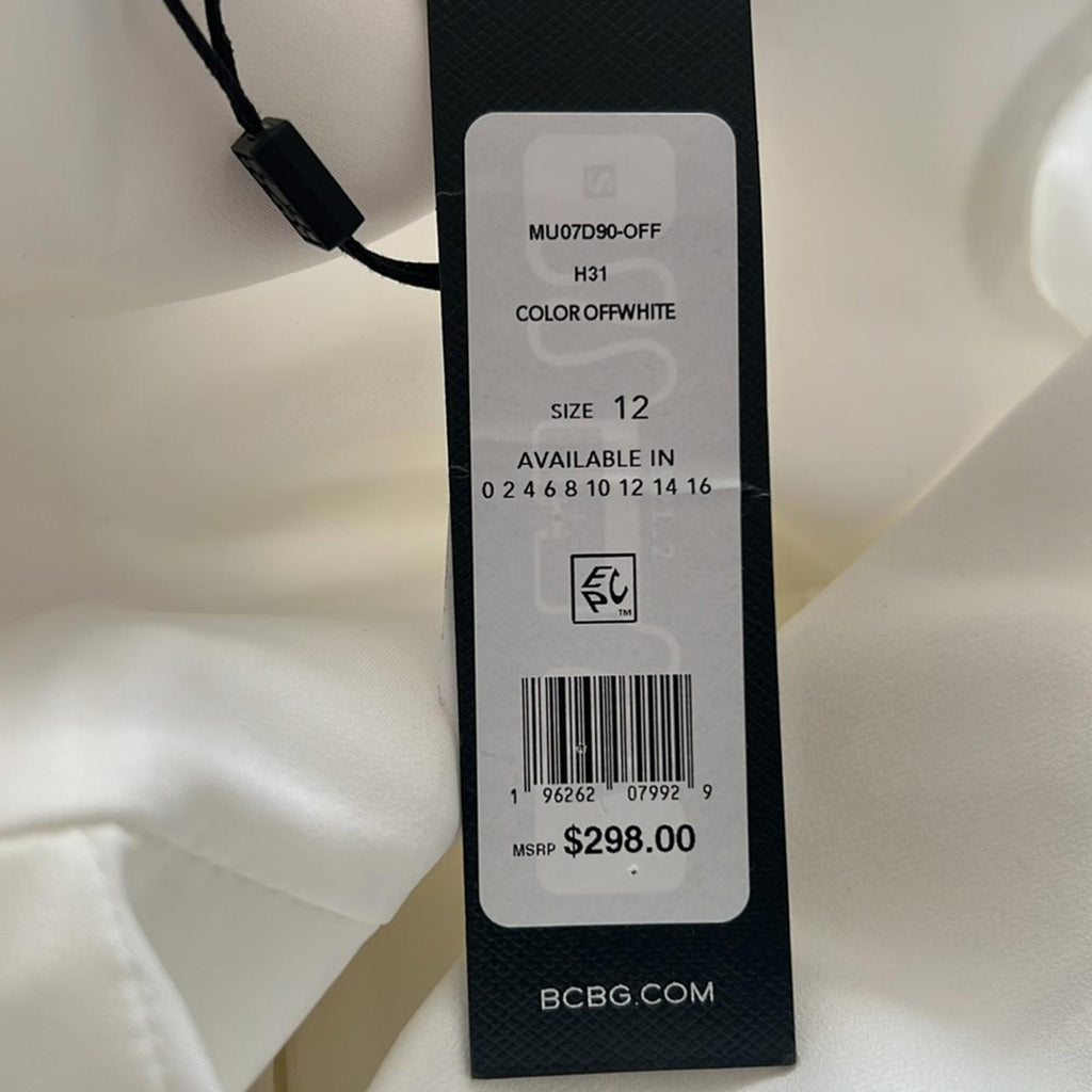 Bcbgmaxazria Embroidered Sleeve Evening Dress in Off-White, Size 12 NWT $298