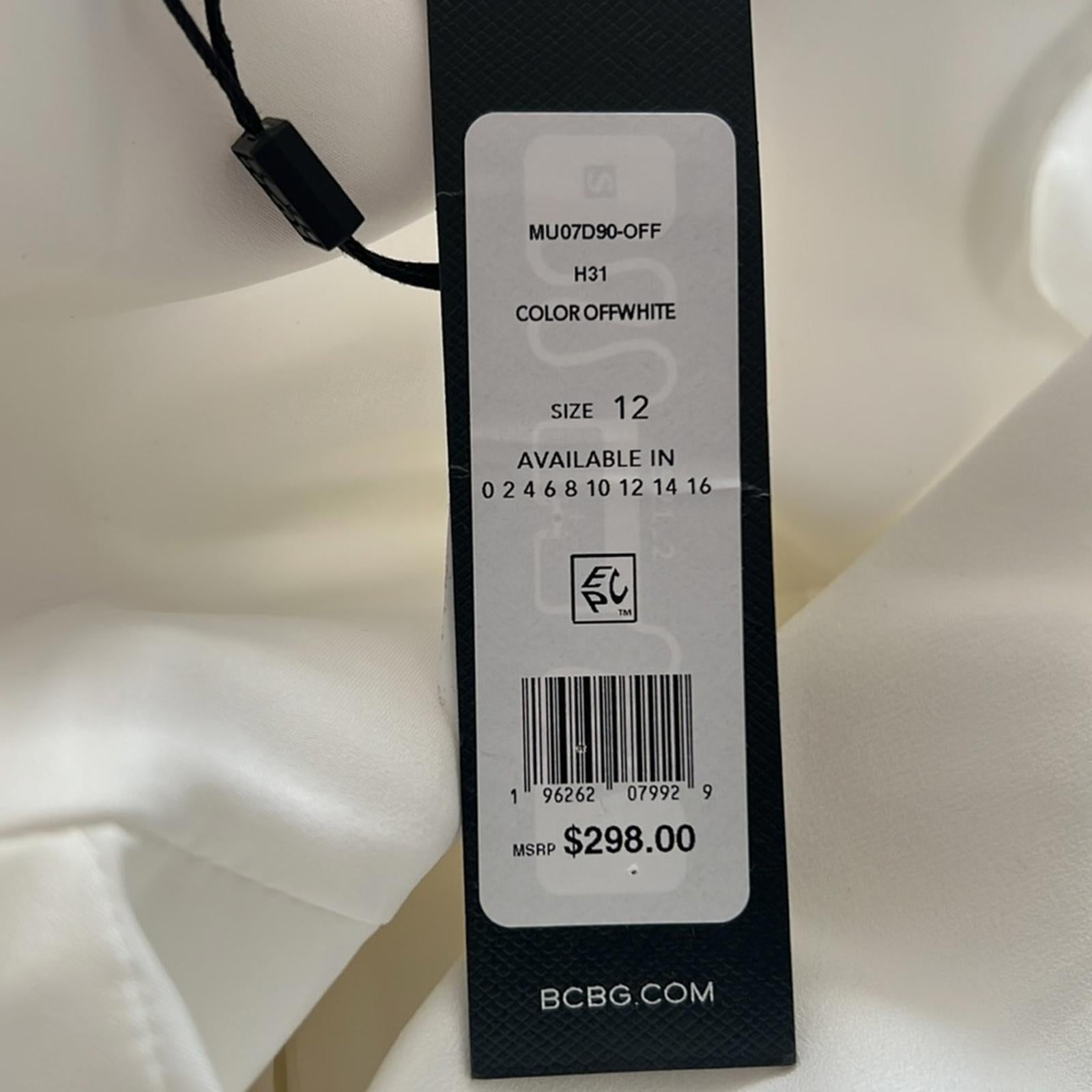 Bcbgmaxazria Embroidered Sleeve Evening Dress in Off-White, Size 12 NWT $298