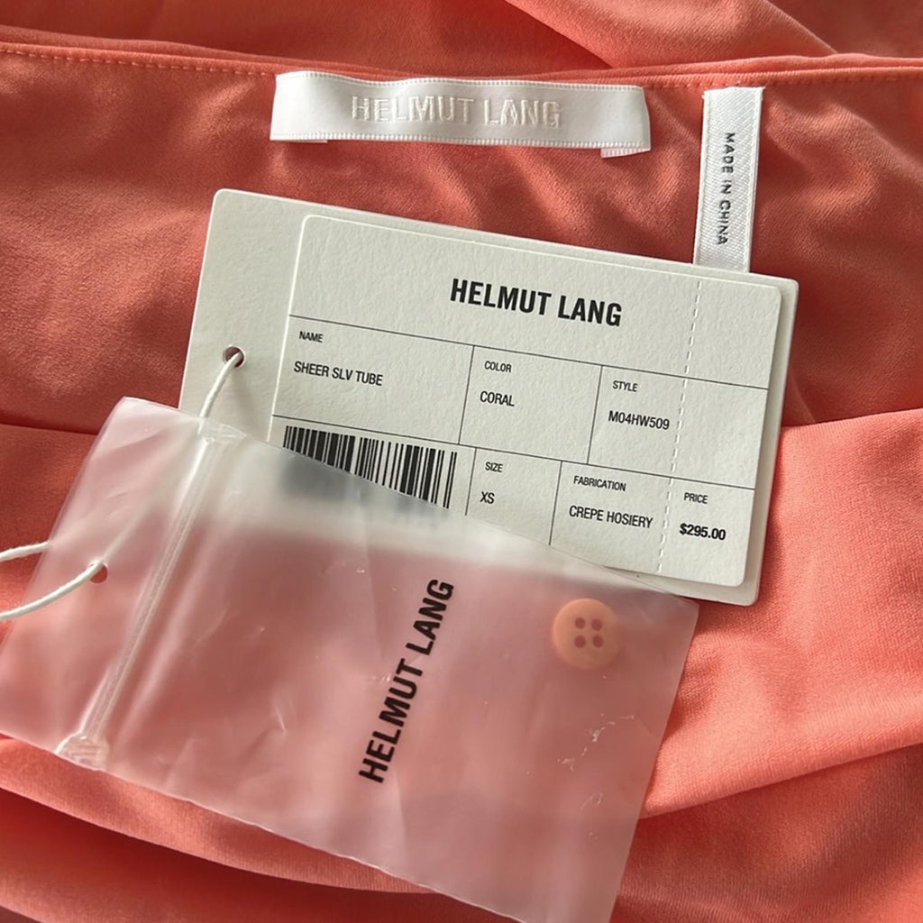 Helmut Lang Sheer Sleeve Tube Top in Coral, NWT, Size XS